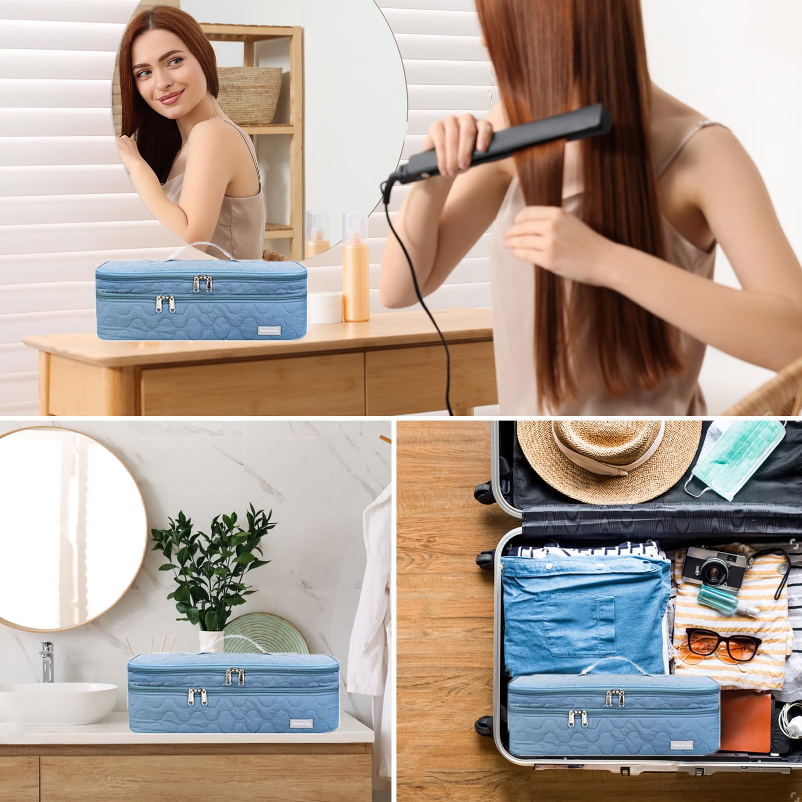 Estuche de transporte de viaje de doble capa portátil para mujer, compatible con secador de pelo Revlon de un solo paso y voluminizador, cepillo de aire caliente y accesorios, serie Scandihome