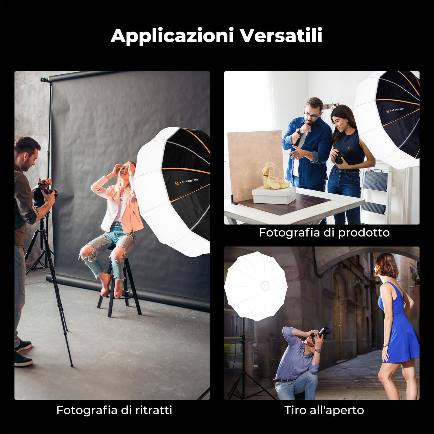 K&F CONCEPT Softbox lanterna 90cm sgancio rapido,griglia+diffusore+borsa | Montaggio istantaneo, luce diffusa 360°, pieghevole con attacco Bowens per luci COB, studio, streaming live,LL02