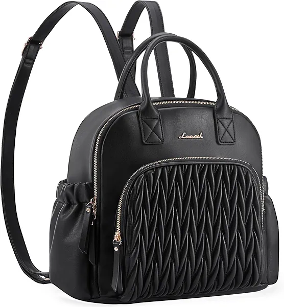 LOVEVOOK Diaper Bag Backpack, Mini Leather Diaper Backpack, Quilted Stylish Waterproof Baby Diaper Bags with Insulated Pockets for Mom Women Black