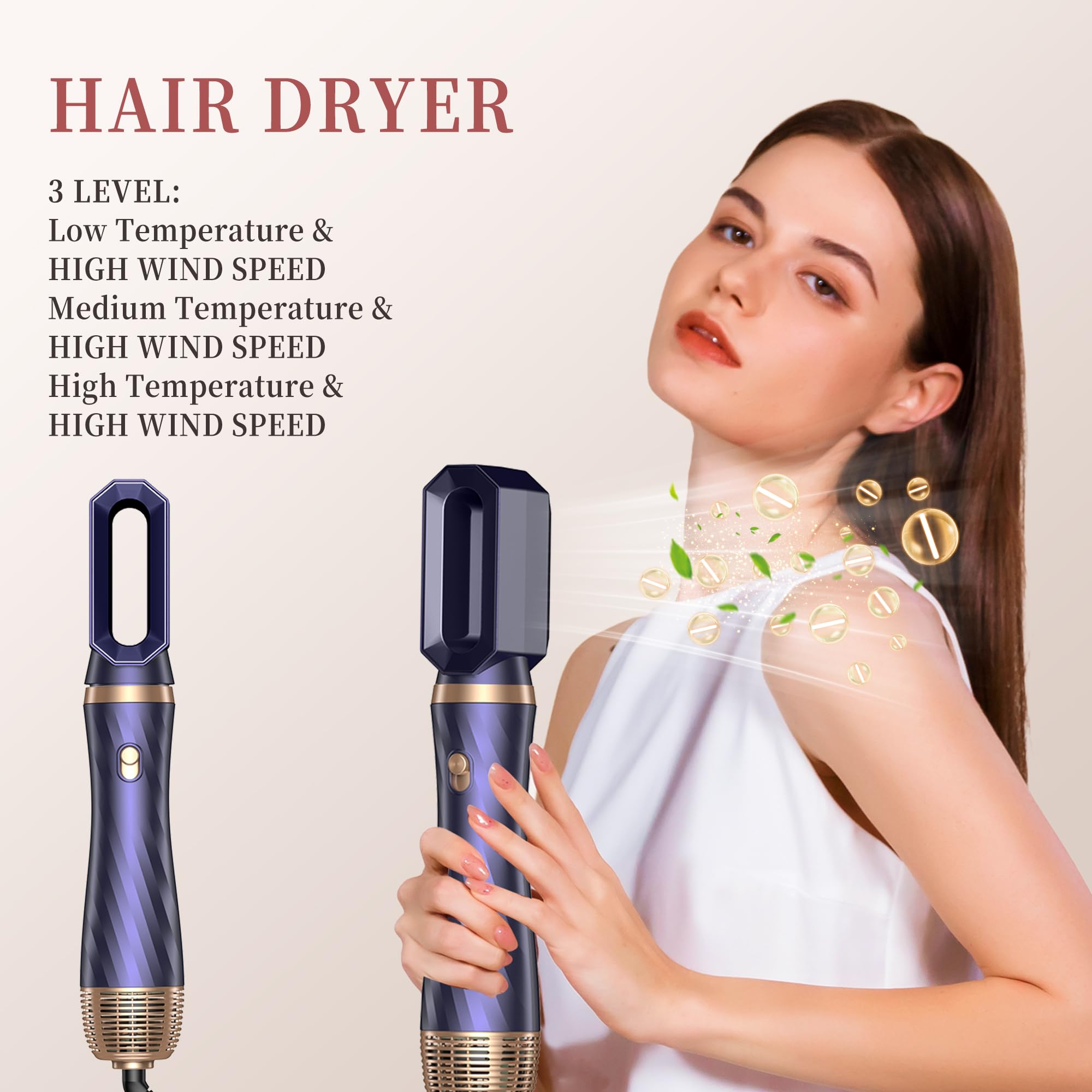 Air Styler Set 6 en 1, OKWRAP Secador 6 en 1,Cepillo de Aire Set 6 Cabezales Intercambiables 3 Temperaturas Cepillo Moldeador De Pelo Cepillo Secador Pelo With Riza, Da Volumen, Alisa y Seca
