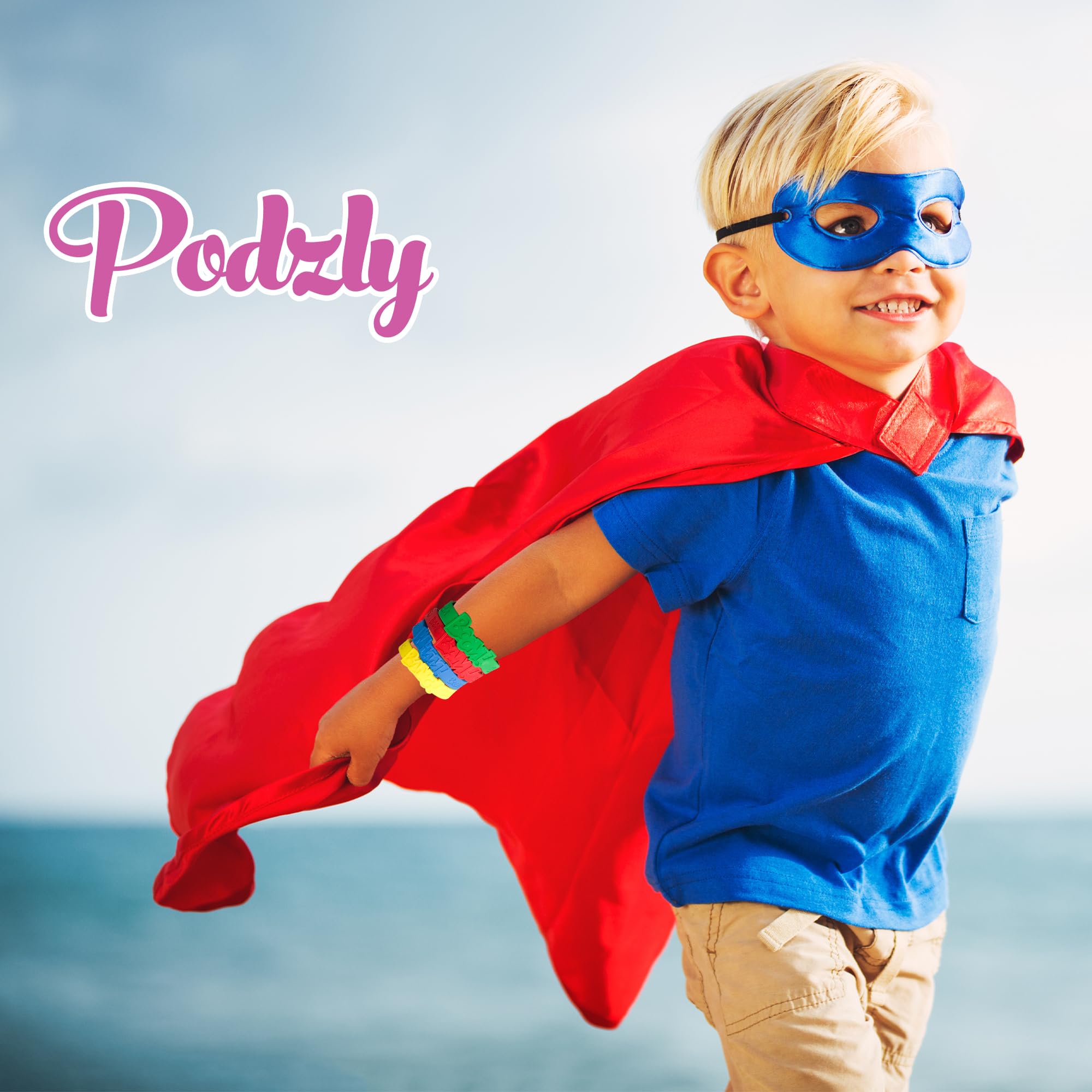 Podzly 48 Superhero Bracelet Party Pack - Comic Book Style Hero Bracelets for Kids - Rubber Superhero Saying Wristbands Great for Birthday, Party Favors, Accessories, Classroom Prizes & More