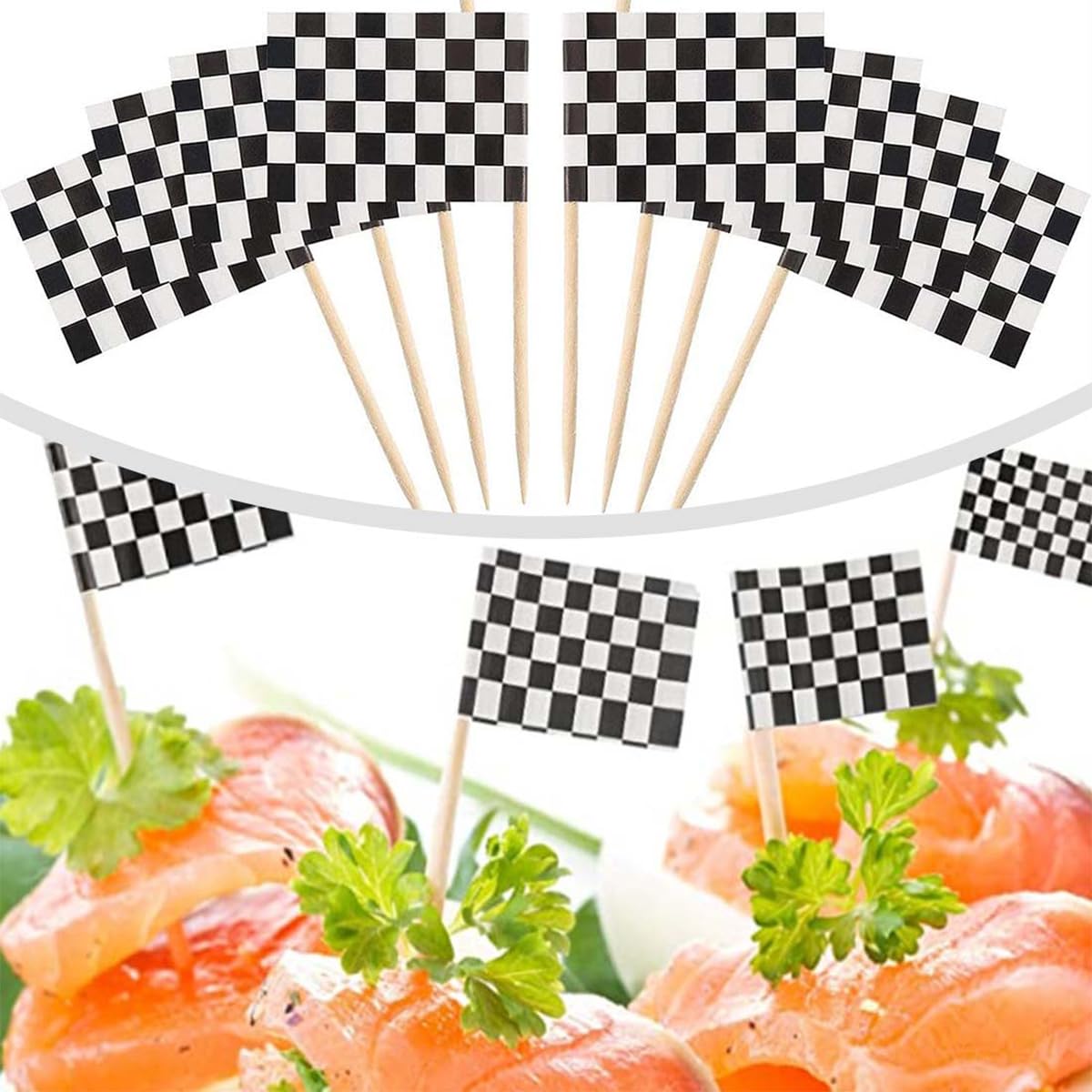 100 Topper Per Cupcake A Scacchi Bianchi E Neri – Bandierine Su Stuzzichini In Legno, 3,5x2,5 Cm, Per Feste A Tema Sportivo E Club