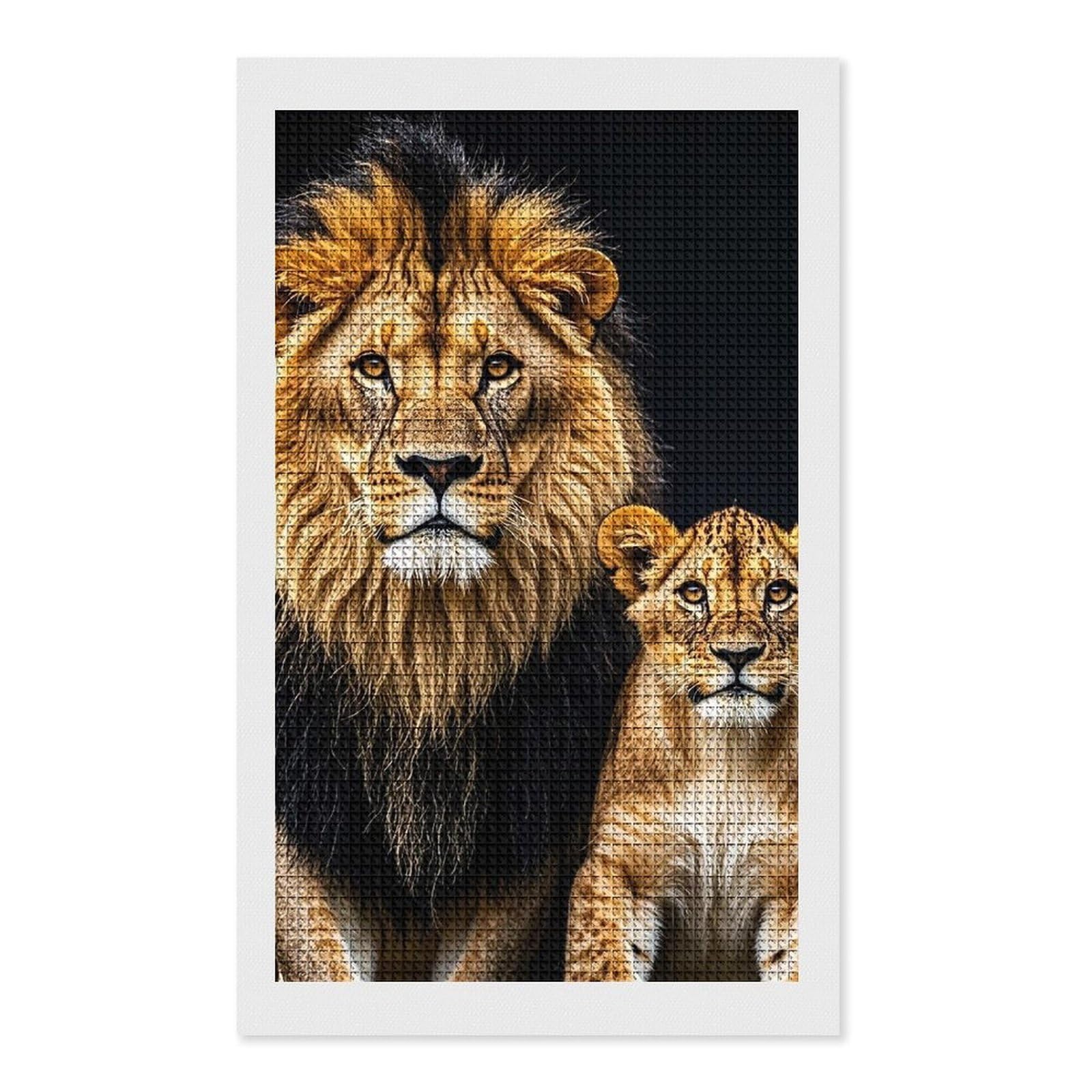 FodPand Gentle Lions Diamond Painting Kits for Adults Beginners 12x20 Full Drill Diamond Art with DIY Tools Square 5D Diamonds Dots Crafts Gem Art Paint by Diamonds for Home Wall Decor Relaxing Gift