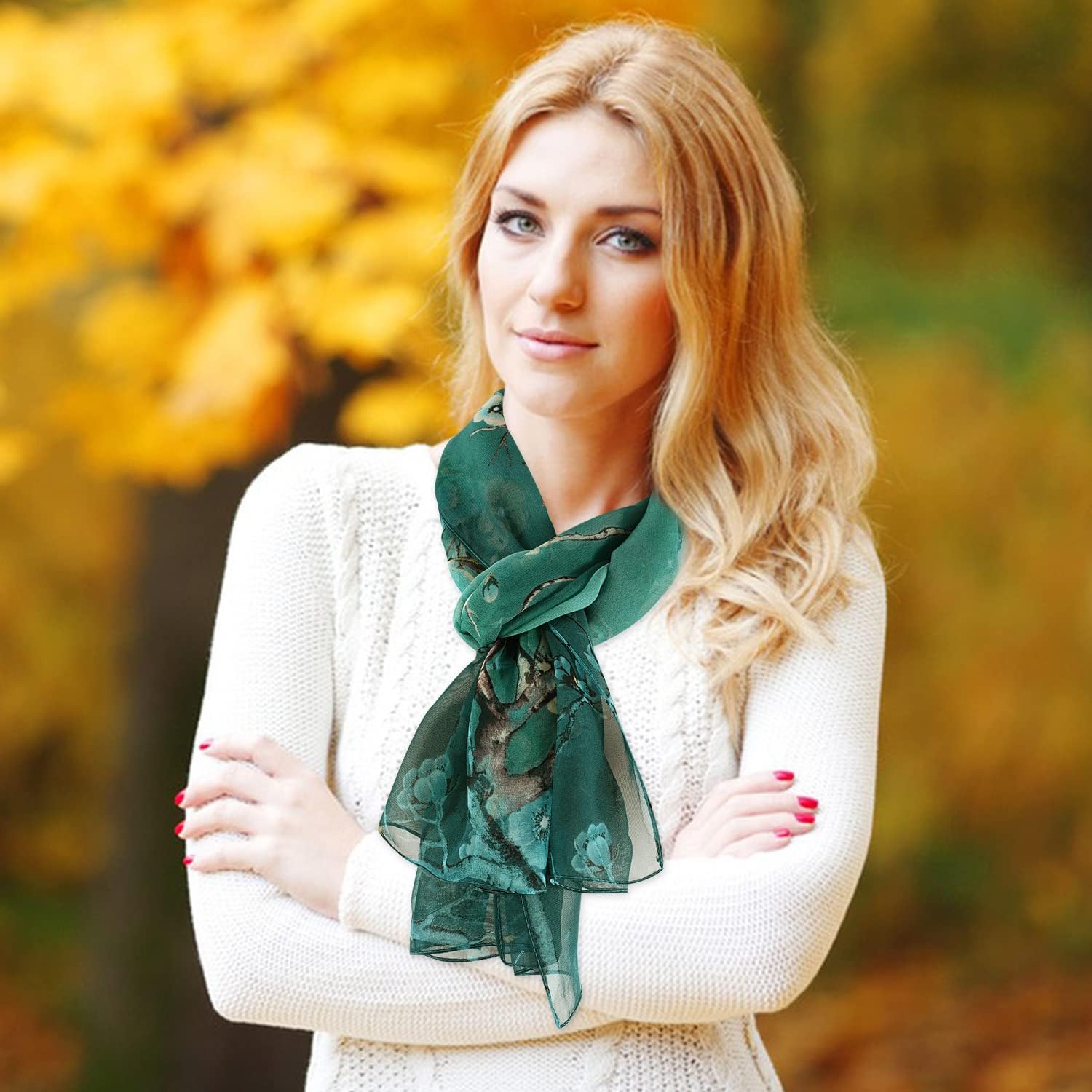 E-Clover Herebuy - Unique Women's Floral Scarves: Chiffon Flowers & Birds Printed Scarf - Image 3