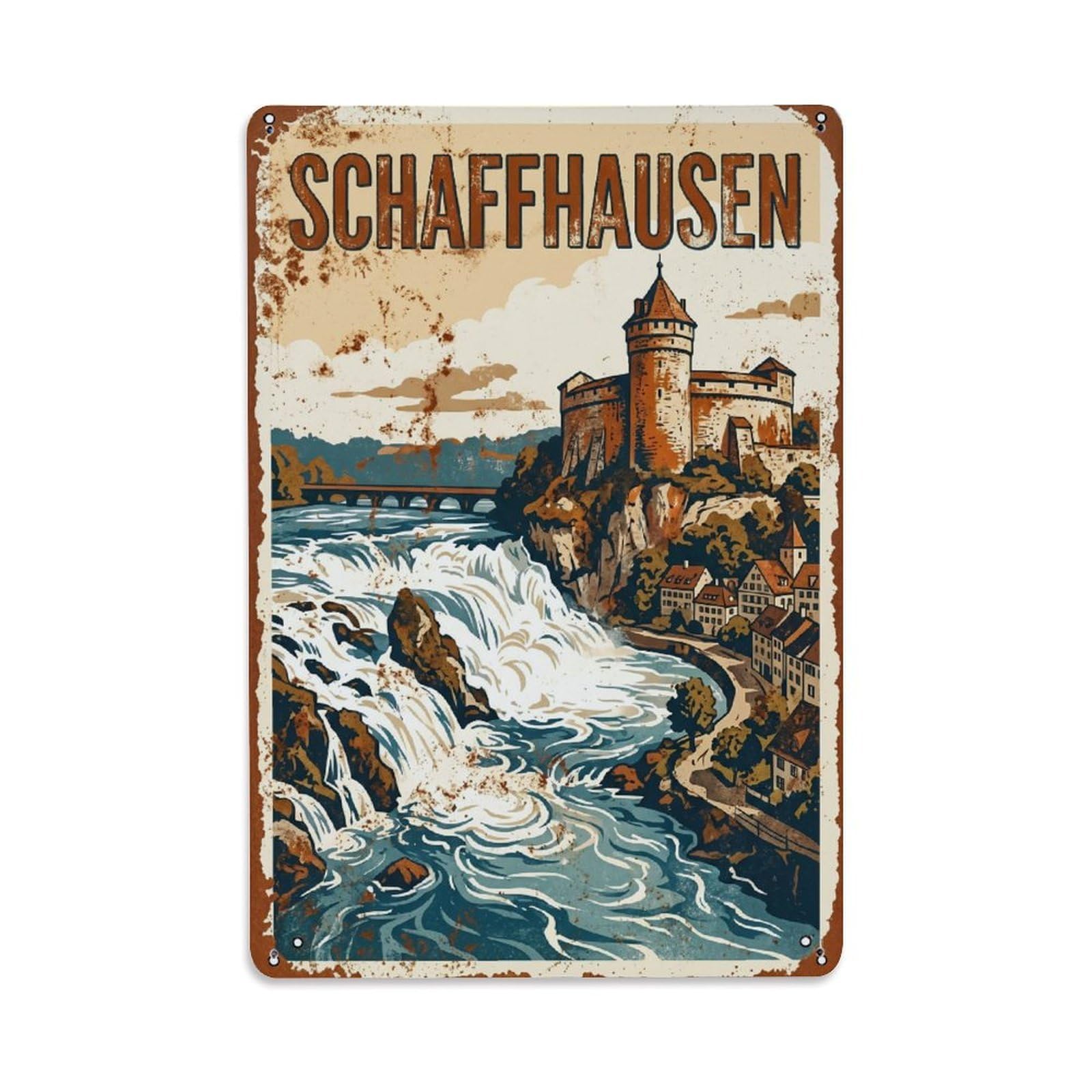 Cmhok Vintage Style Vintage Travel Schaffhausen Switzerland Metal Tin Sign Wall Decor For Cafe, Club, Garden Metal Poster 8X12inch