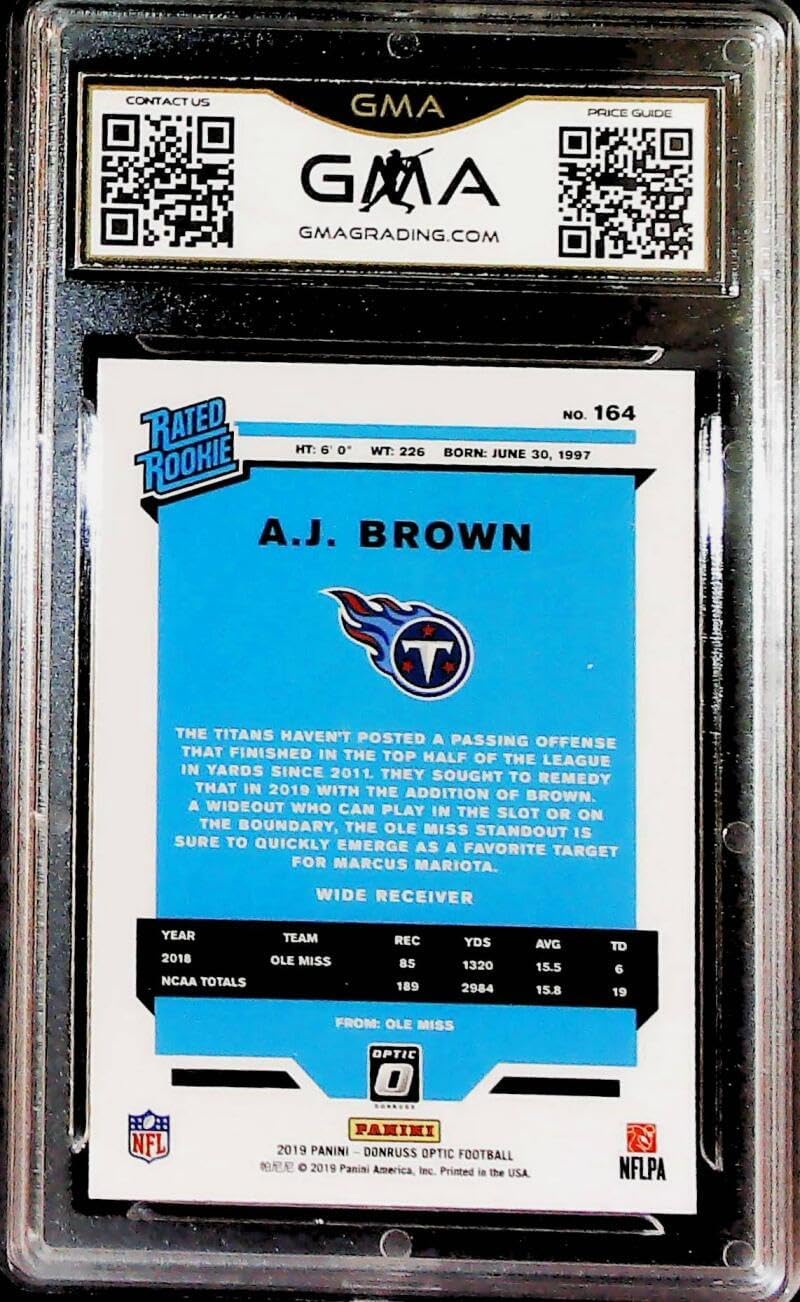 2019 Donruss Optic Football #164 A.J. Brown Tennessee Titans RC Rated Rookie GMA 10 GEM MINT Trading Card (Serial Number May Vary)