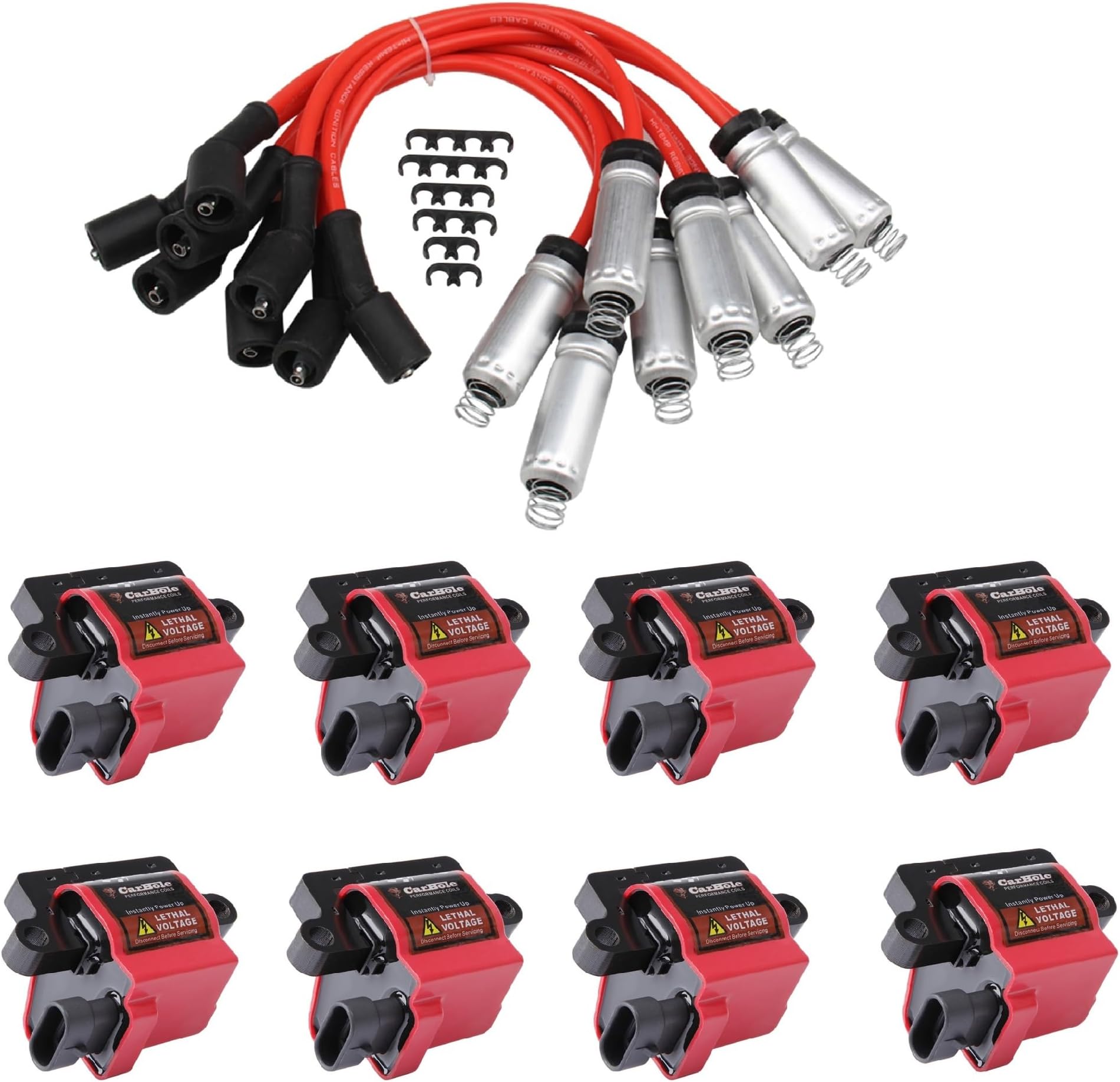 Ignition Coil UF414 & Iridium Spark Plug & Wires Set of 8