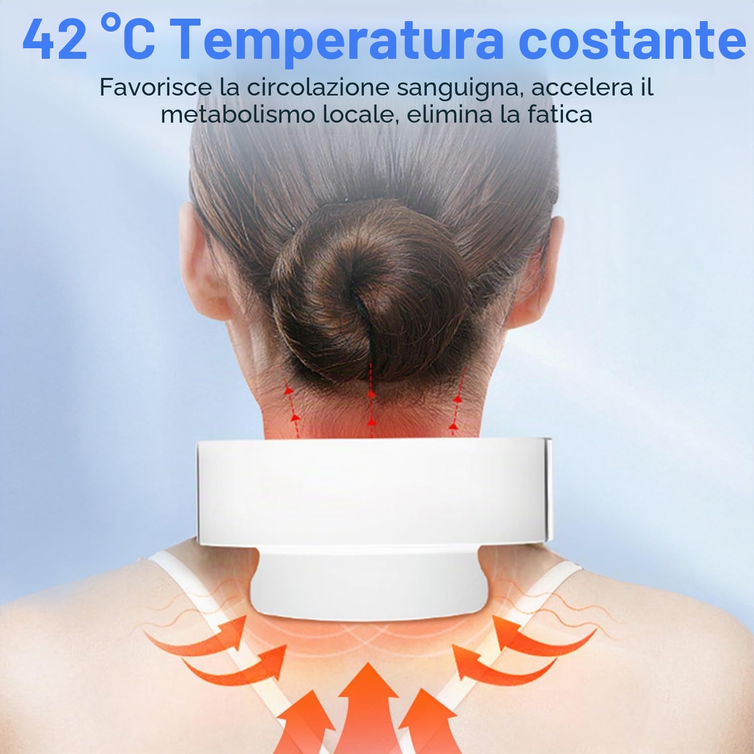 Massaggiatore Cervicale, Massaggiatore Collo Vocale Intelligente con Terapia Calore 42°C, 5 Modalità 15 Livelli Impulsi Elettromagnetici Massaggiatore per Domestico, Ufficio, Viaggio