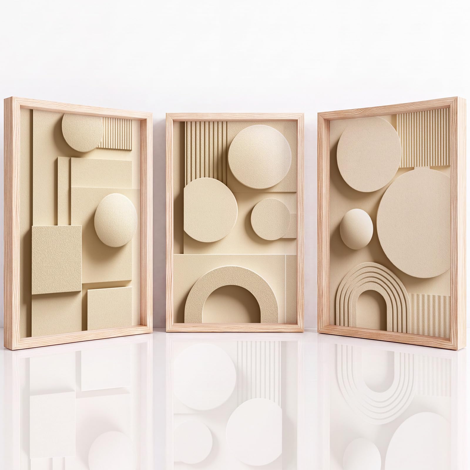 3 szt. Wydruk na płótnie, nowoczesna geometryczna dekoracja ścienna, relief beżowy okrągły plakat obrazy do salonu sypialnia dekoracja biurowa 40 x 50 cm