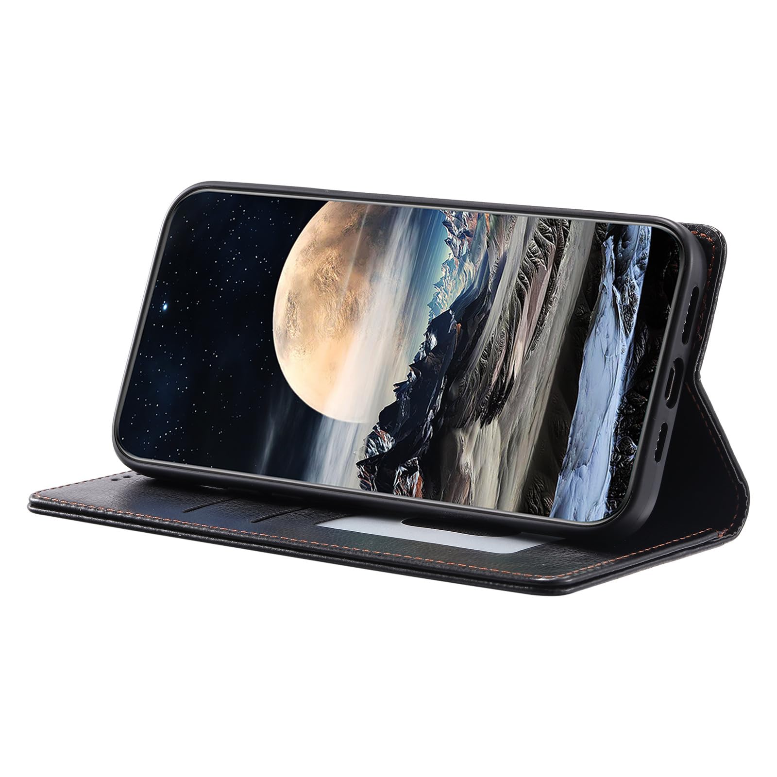 Skórzane etui na telefon komórkowy do iPhone'a 15 Pro Max/15 Pro/15 Plus/15, skórzane etui odporne na upadki, etui z klapką, miejsce na kartę, funkcja stojaka, etui na telefon, pomarańczowe, 15