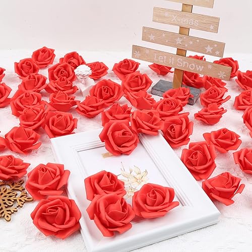 Miniatura 10 de INSUNSIX Rosas artificiales sin tallo, 200 rosas artificiales de espuma color burdeos, cabezas de flores para manualidades, rosas sin tallo de 1.97