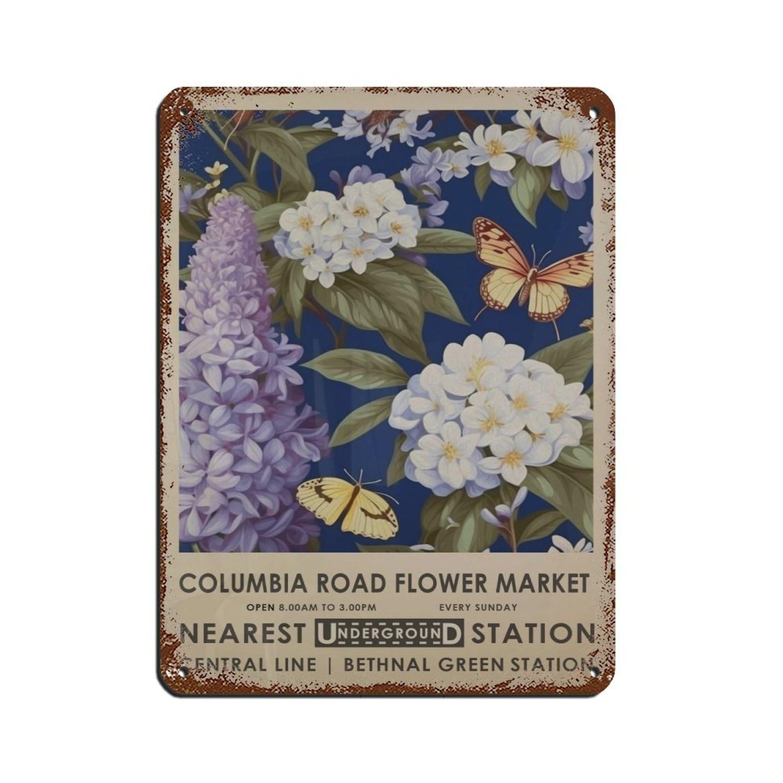 Columbia Road Flower Market, Vintage Flower Tin Sign Vintage Metal Pub Club Cafe Bar Home Wall Art Decoration Poster Retro 12x16inch(30x40cm)
