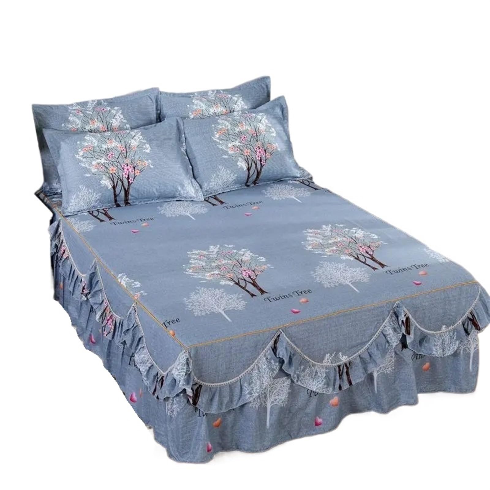 EJvkrbtx Ruffle Wrap Bedspread Set Bed Skirt 2 Pillowcases Printed Washable Soft Multiple Sizes(C,150x200cm)