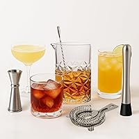 Vista 5 de Cocktail Mixing Glass Kit, 24 OZ Crystal Stirring Glass with Stainless Steel Bar Tools – 2 OZ 1 OZ Jigger, Muddler, Strainer, Spoon, Recipe