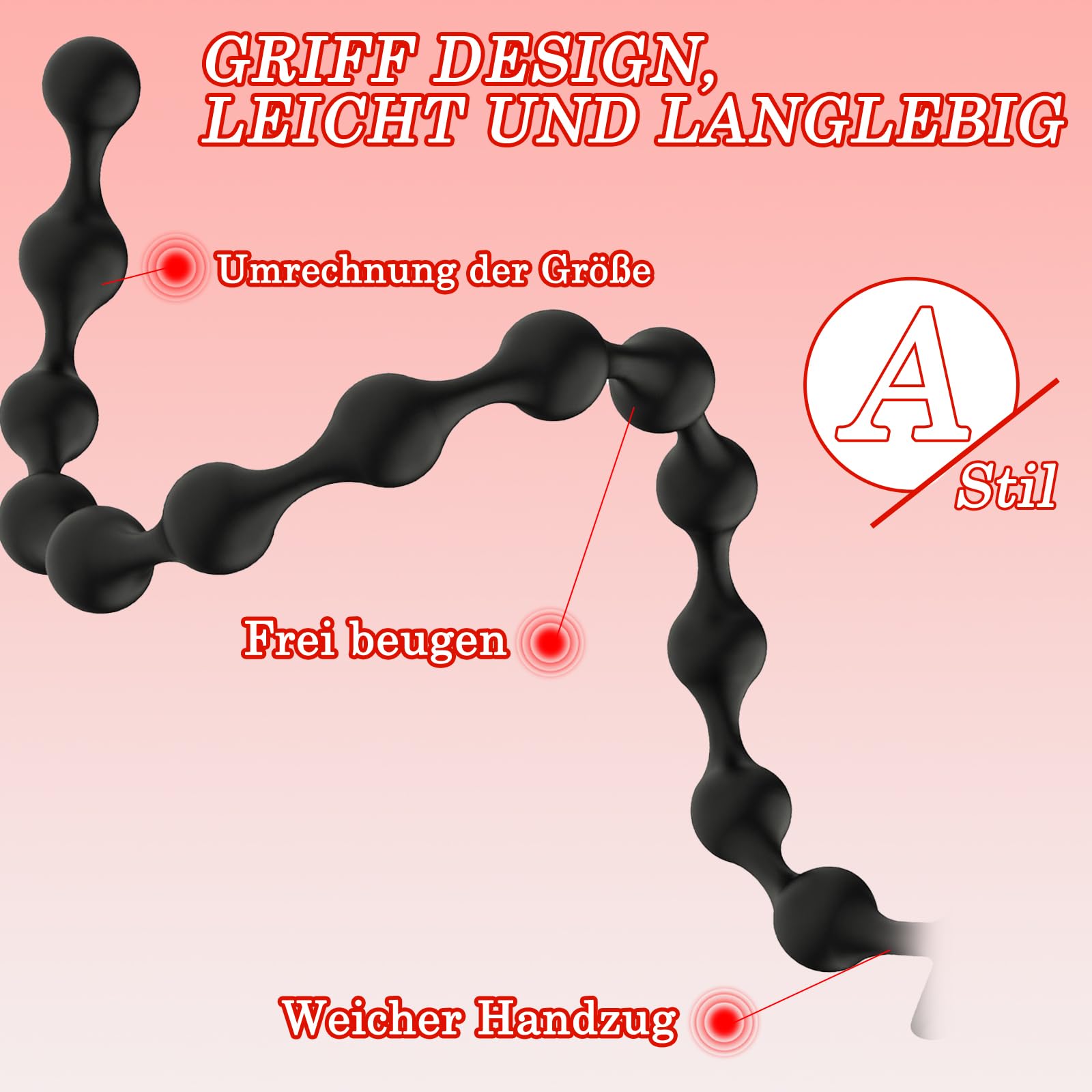 BDSMAGE Plug anale in silicone con 13 palline, Plug anale con catena anale e perline anali per uomini e donne, Dildo anale extra lungo, Gancio anale, Masturbatore anale (B)