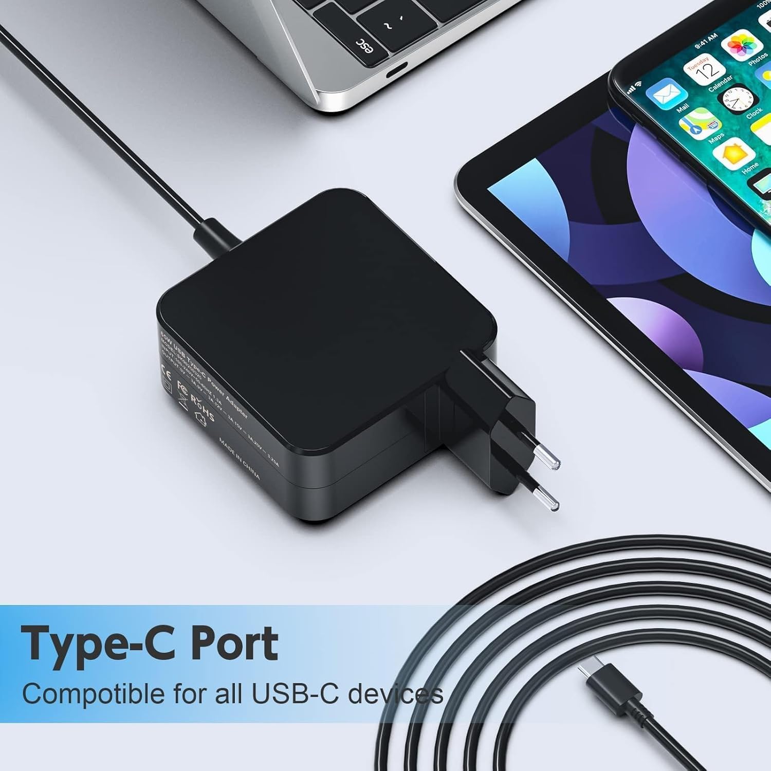 Caricatore Alimentatore USB C Tipo C 65W per Macbook Pro/Air, Lenovo Thinkpad, HP, Asus, Acer, Dell Xps, Huawei Matebook, Xiaomi Air, Samsung Chromebook Pro PC Portatile Notebook Cavo Alimentazione