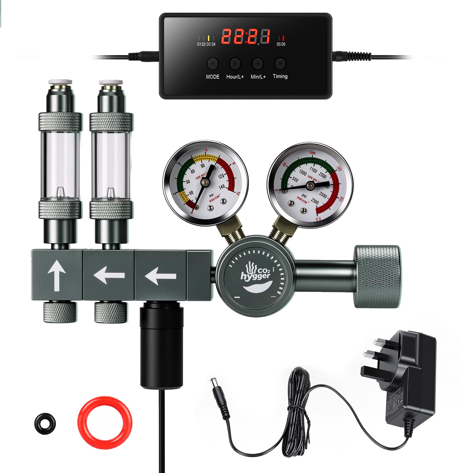 Upgraded Dual Stage Aquarium CO2 Regulator + Motor Valve Timer for 2 Tanks