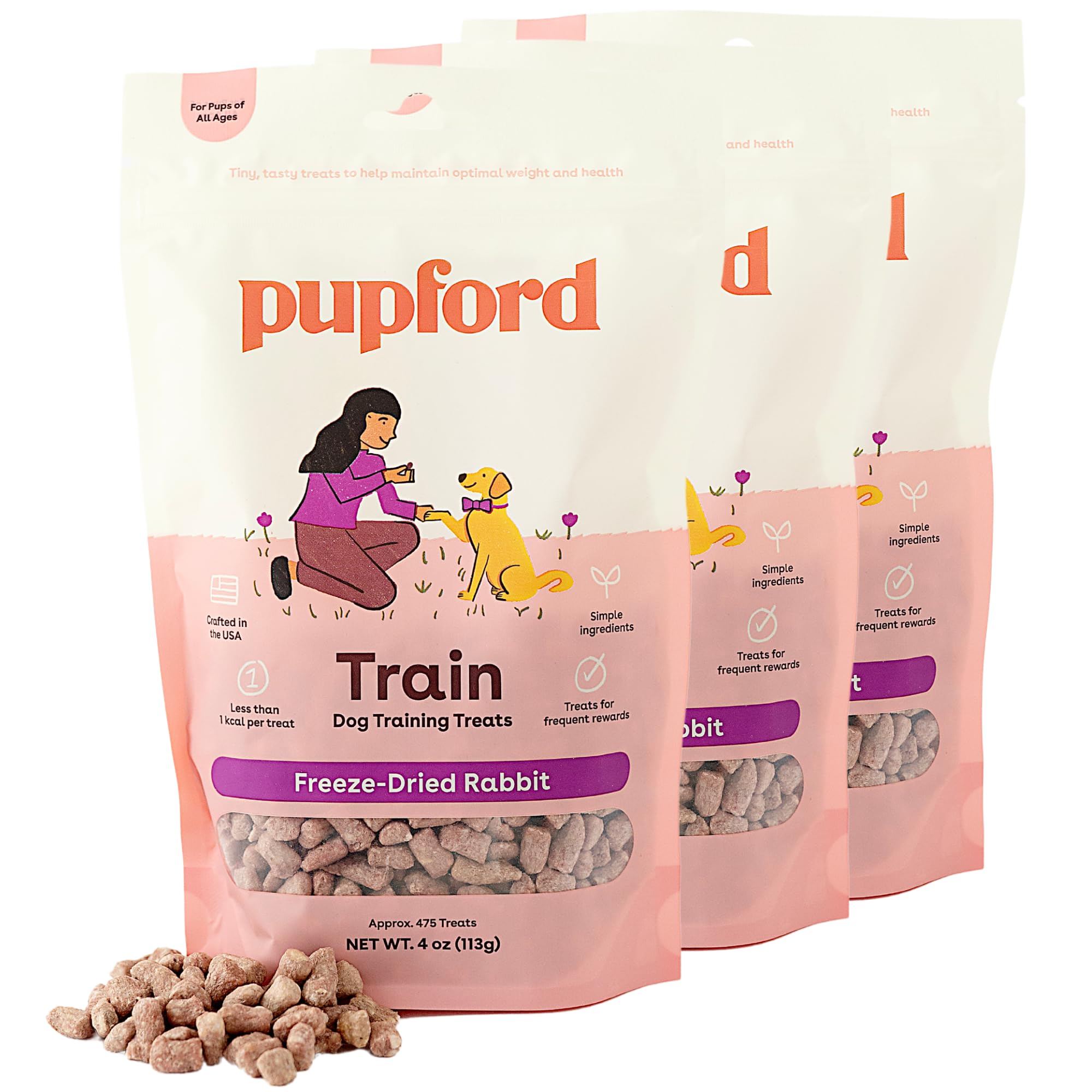 Pupford Freeze Dried Dog &amp; Puppy Training Treats (Rabbit, 4 oz, 3 Pack)