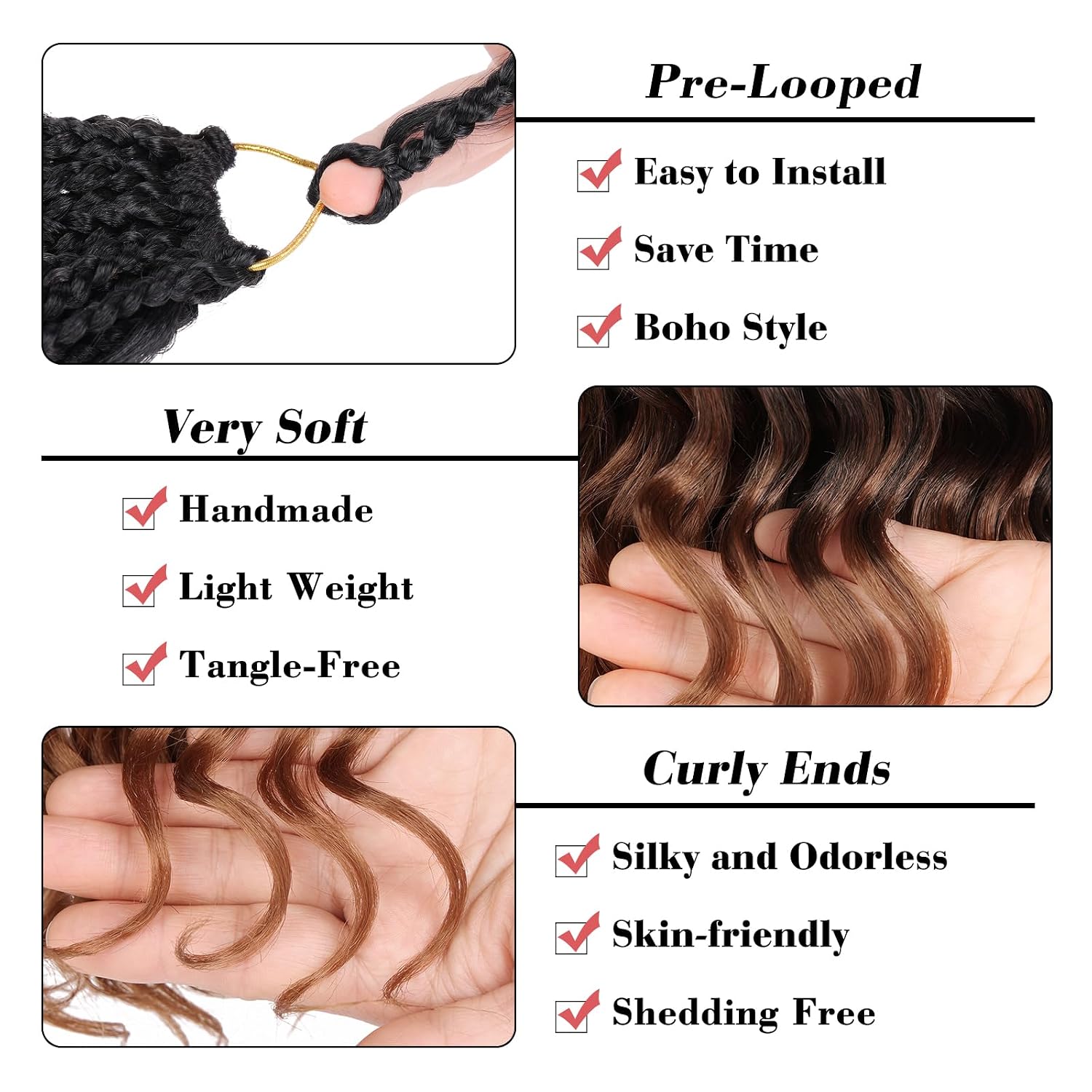 Leeven 10 Inch 8 Packs Curly Crochet Hair Pre Looped Boho Ocean Wave Crochet Hair Black to Brown 2 Tone Short Ocean Braids Pre Twisted Synthetic Deep Wavy Crochet Hair for Women