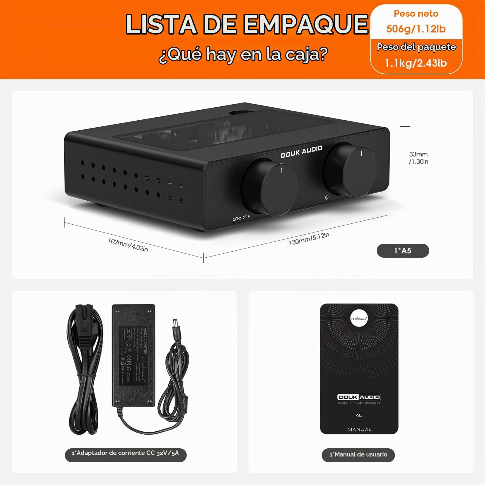 Amplificador estéreo Douk A5 con Chips TPA3255, Amplificador de Clase D Filtro de Paso Alto, Mini Amplificador para Altavoces de estantería de sobremesa