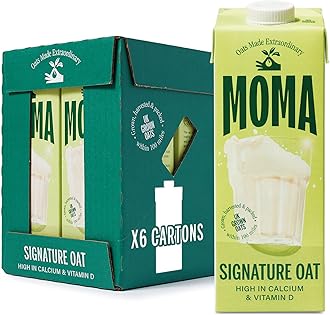 MOMA - Signature Oat Drink - 1L x 6 • 100% Plant-Based & Vegan • Made with British Wholegrain Oats • Low in Saturated Fat • No Added Sugar • Enriched with Vitamins