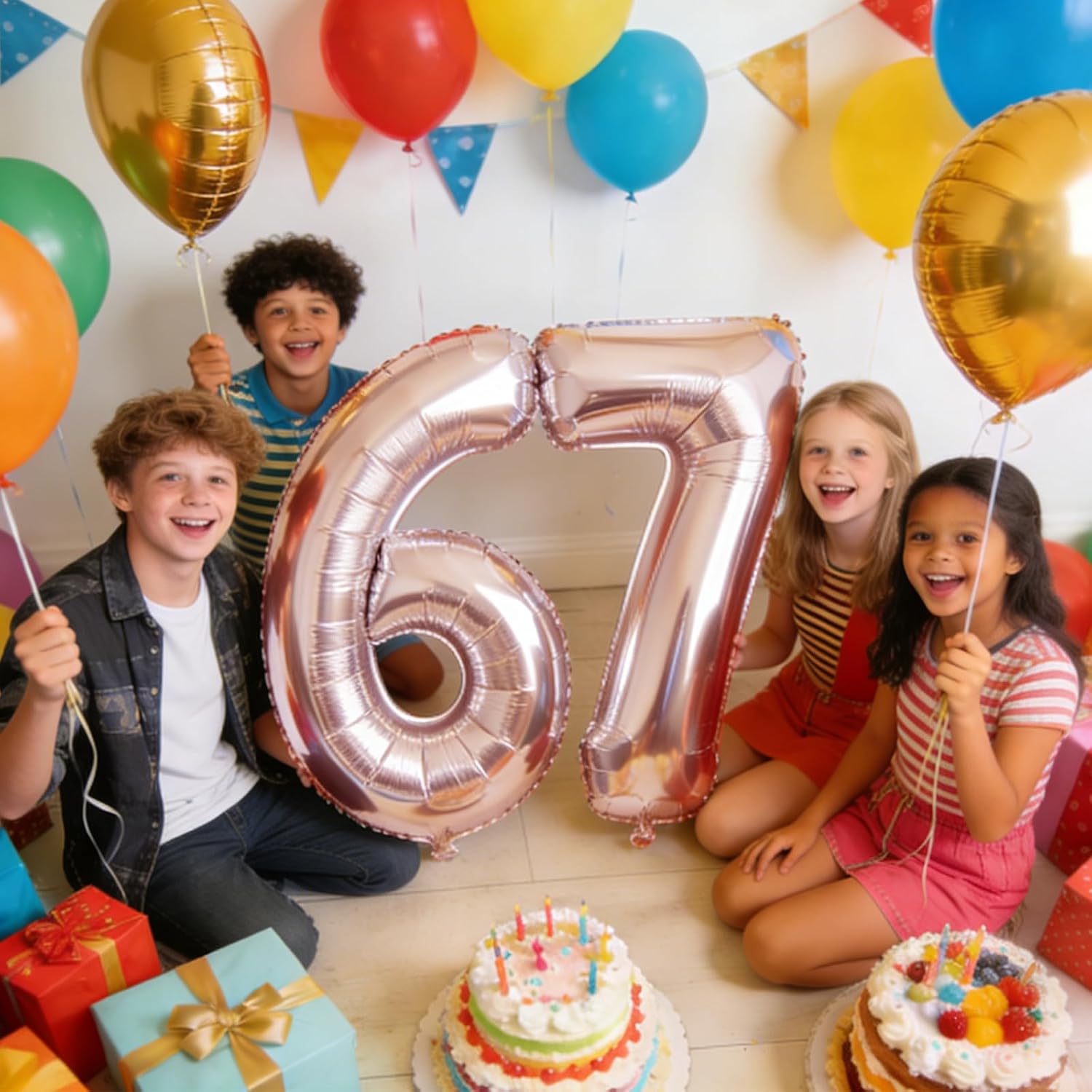 40 Inch Champagne Gold 6 7 Birthday Decorations Foil Balloon, 67 Balloons 6 7 Number Aluminium Foil Balloon for I Was 6 Now Im 7 Birthday Decorations, Six Seven Birth Decoration, 6 7 Meme Party image 5
