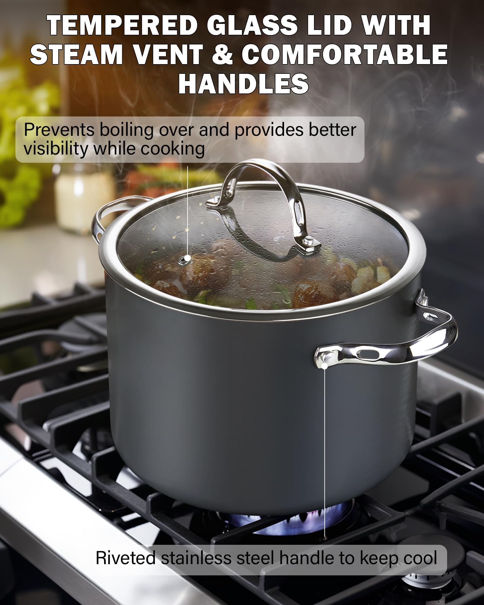 Cooks Standard Nonstick Hard Anodized Cookware Set, 8 Piece, Black