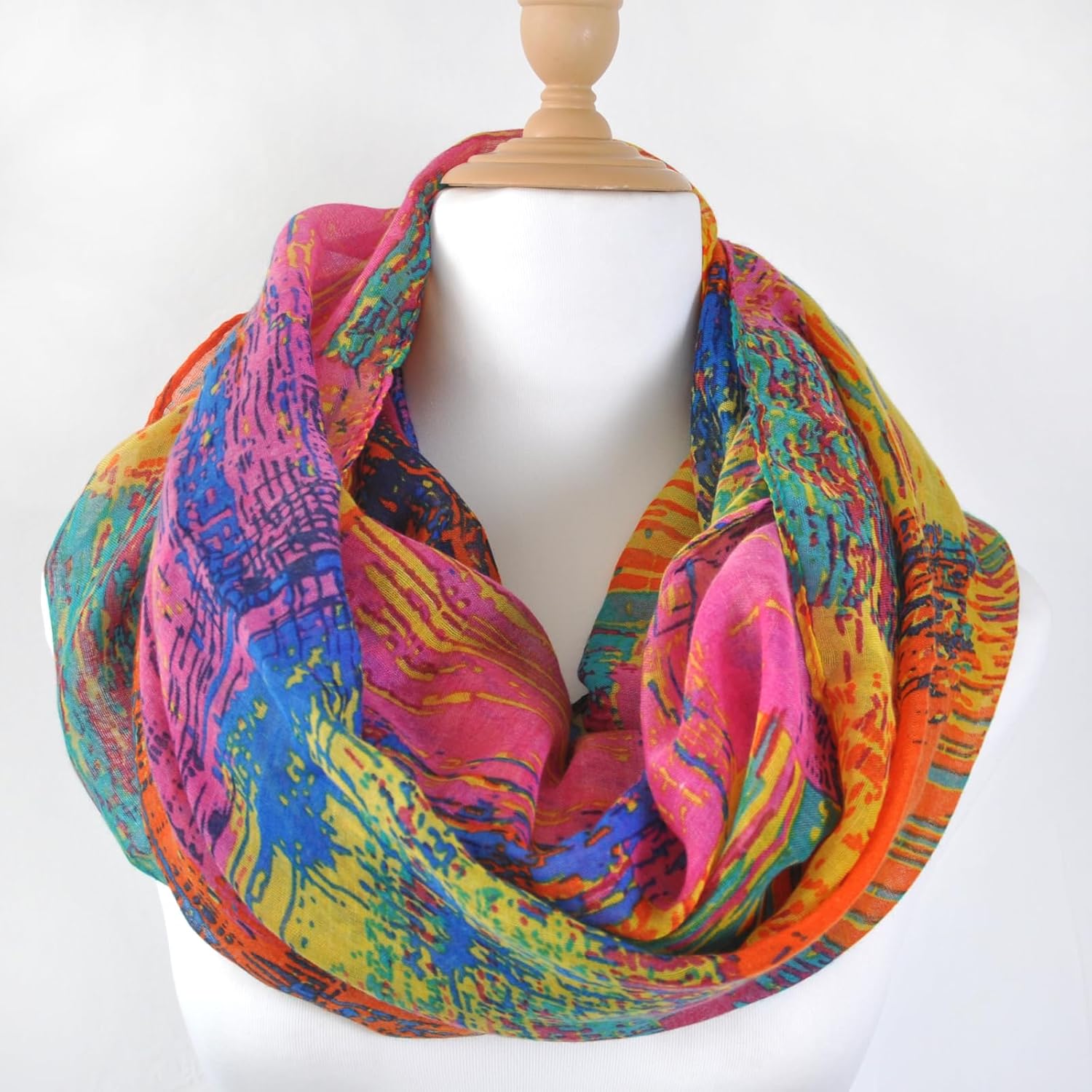 Infinity Scarf for Women Lightweight Colorful Print Silk Scarves and Wraps for Spring Shawl Neck Scarfs - Image 4