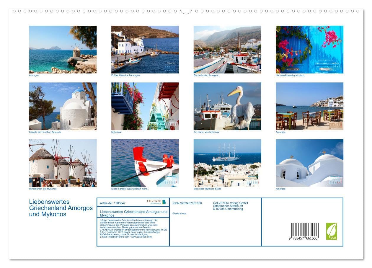 Liebenswertes Griechenland Amorgos und Mykonos (hochwertiger Premium Wandkalender 2026 DIN A2 quer), Kunstdruck in Hochglanz: Sehnsucht nach Griechenland (CALVENDO Orte)