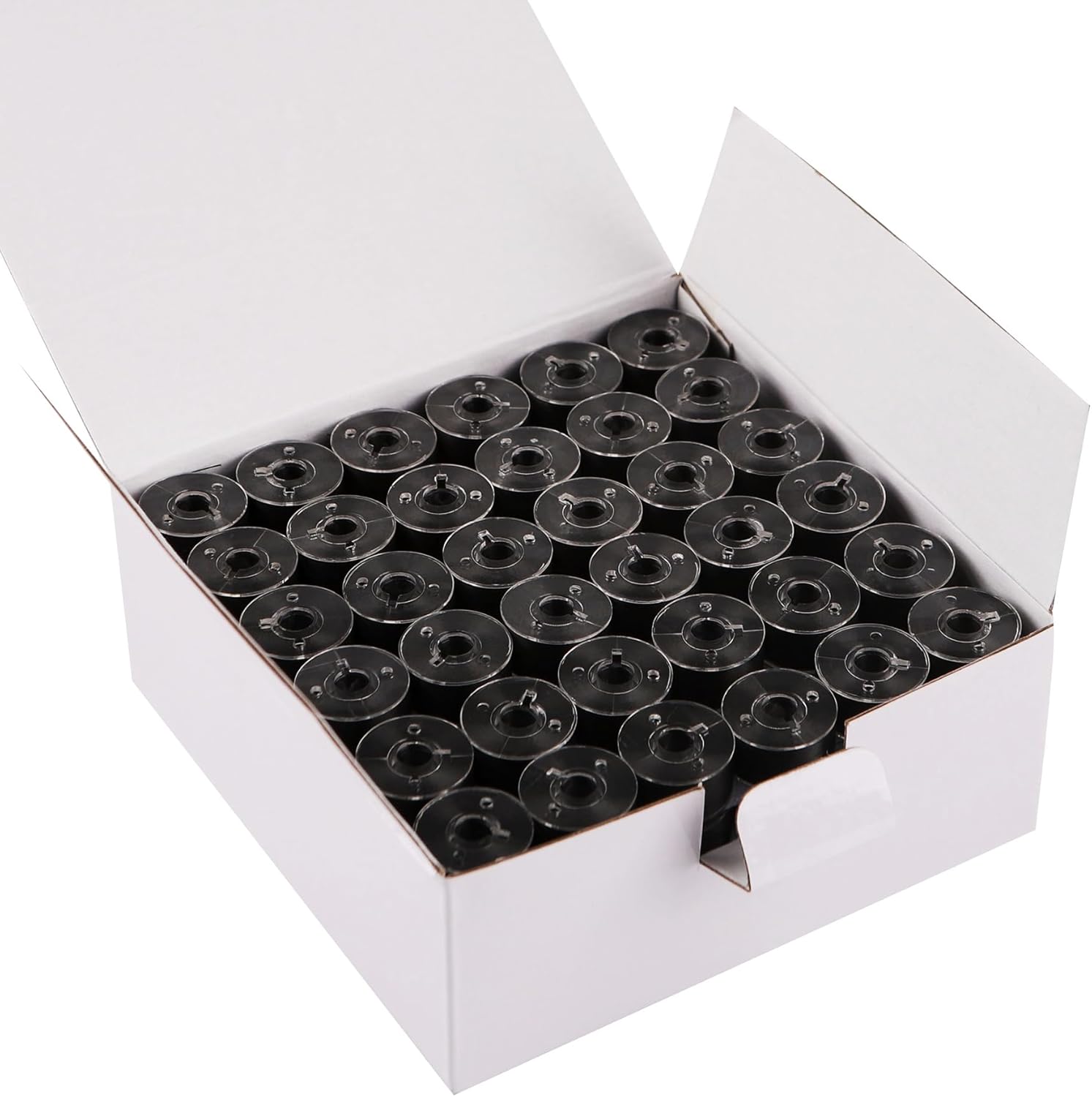 Prewound Bobbins Size A 75D/2(60WT) Polyester Embroidery Thread 144-Pack Plastic Sided Industrial Bobbin Thread for Embroidery and Sewing Machine(75D/2(60WT), Black)