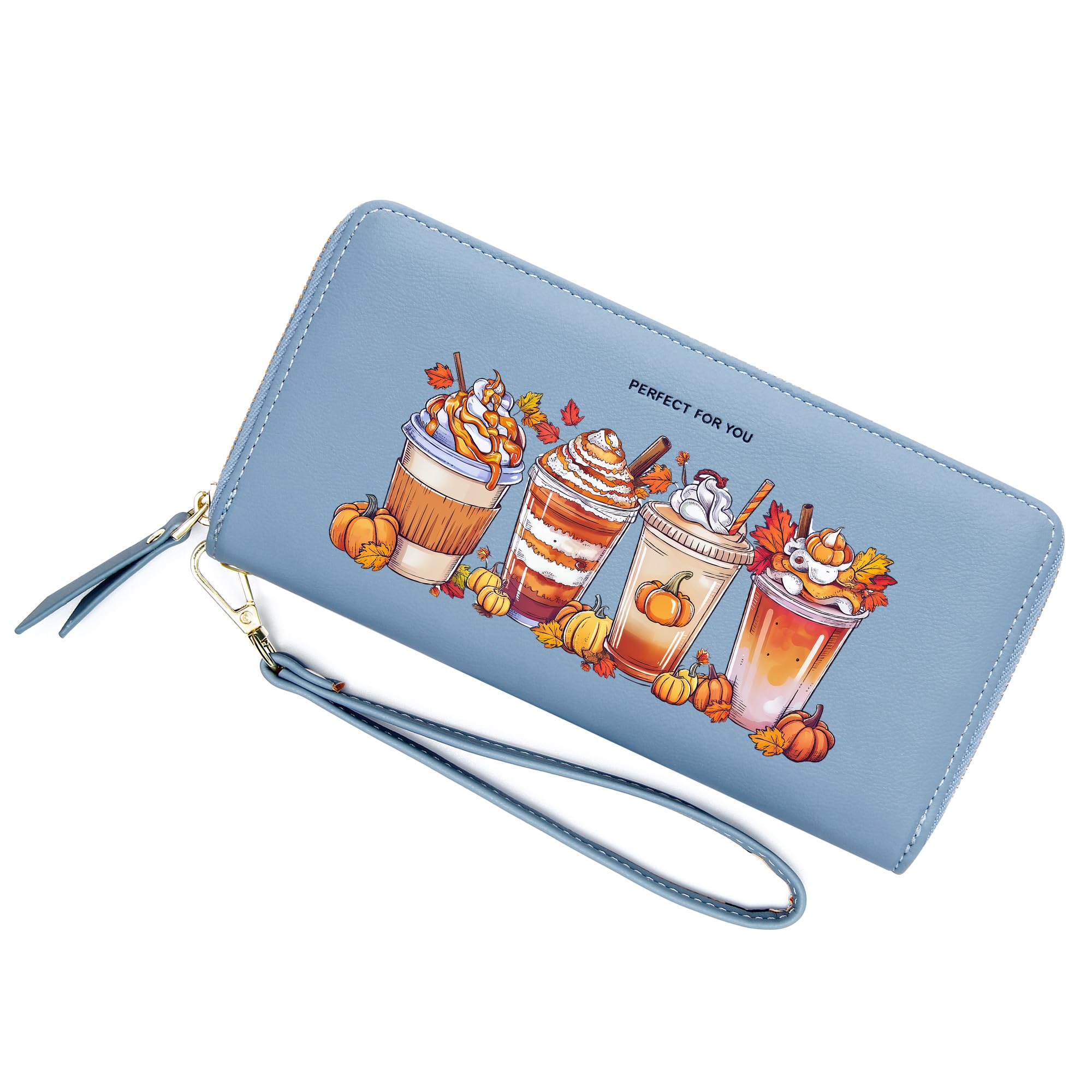 PFY Customized Durable Womens Wallet Large Capacity RFID Blocking Leather Zip Around Wallet with Grip Hand Strap 1172o