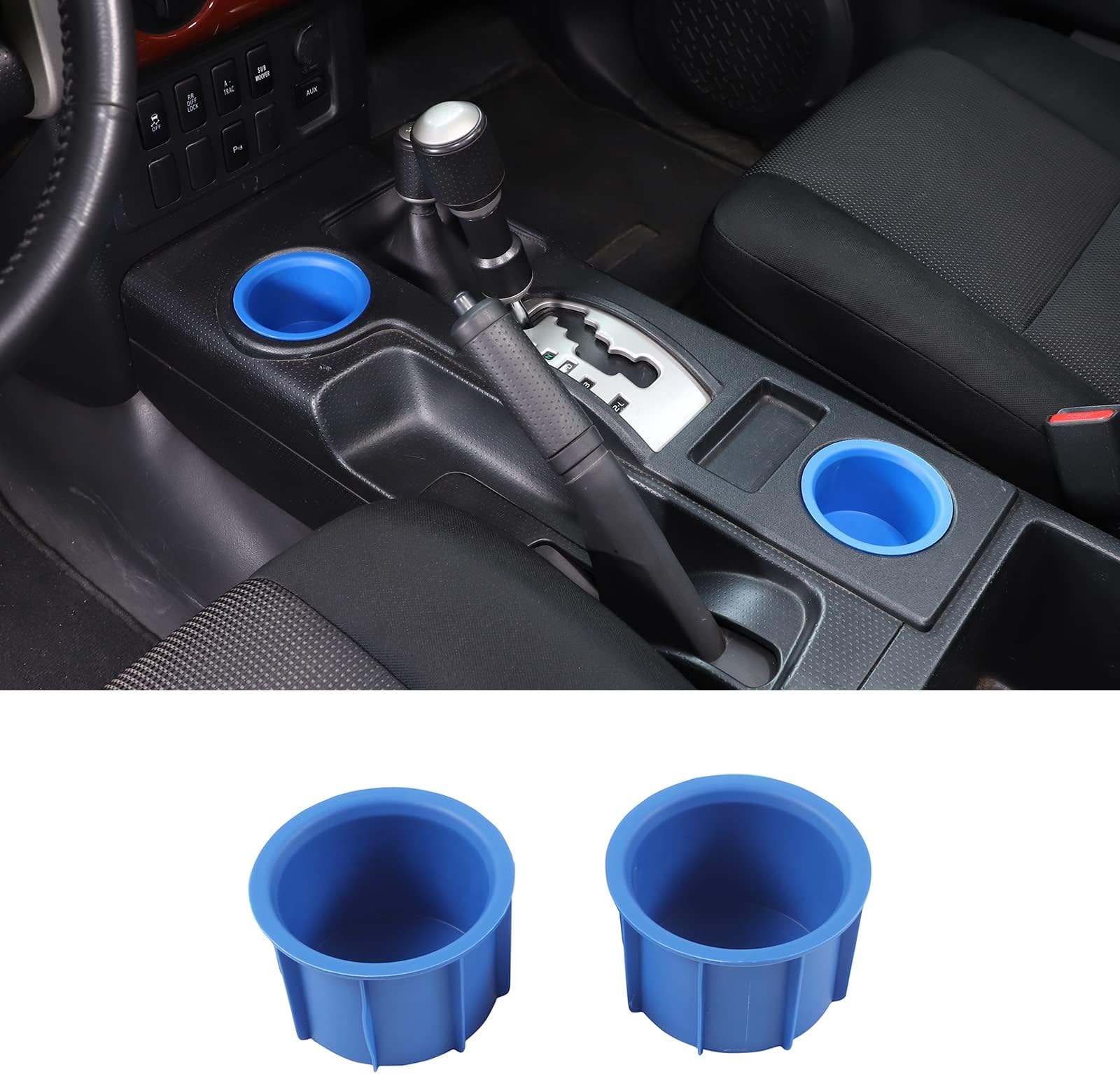 Fit for Toyota FJ Cruiser 2007-2021 Gear Shift Console Cup Holder Sub Assembly, Cup Holder Inserts Replacement Storage Cup Holder (2PCS, Blue)
