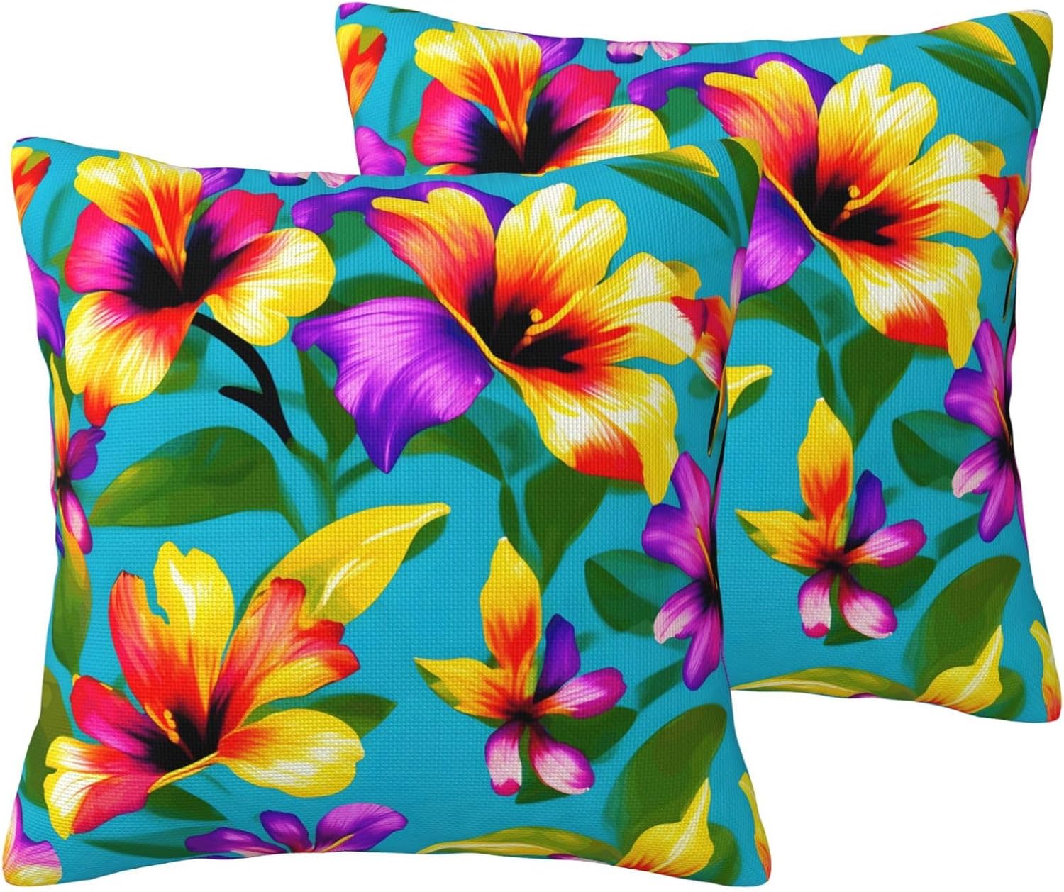 Hawaiian Colorful Flowers Imitation Linen Pillowcase -2 Sets, Fashionable Home Decoration, Used for Sofas, Gardens, beds