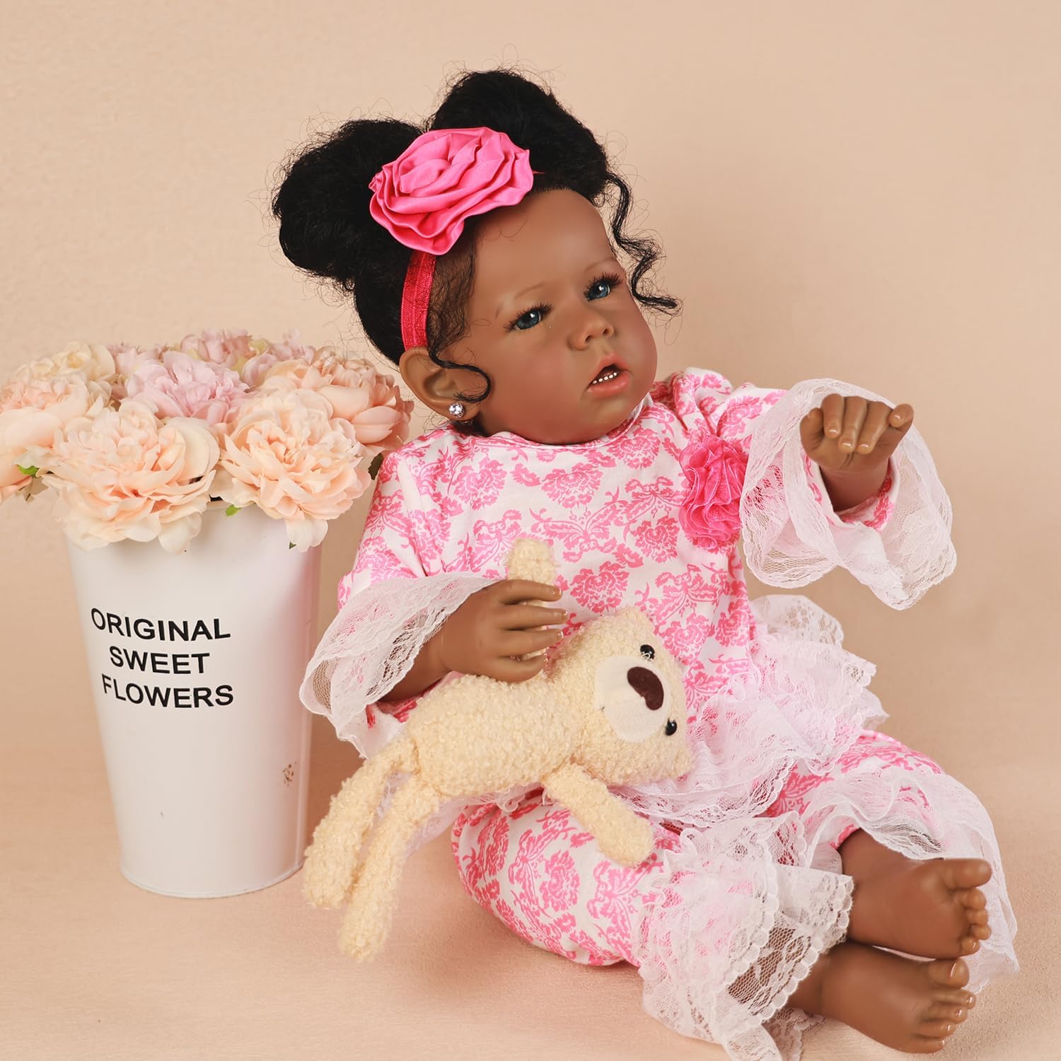 Rebornova Reborn Baby Dolls Black Girl, African American 20 Inch Realistic Newborn Baby Dolls with Lifelike Soft Body Silicone Limbs Birthday Gift Set for Ages 3+