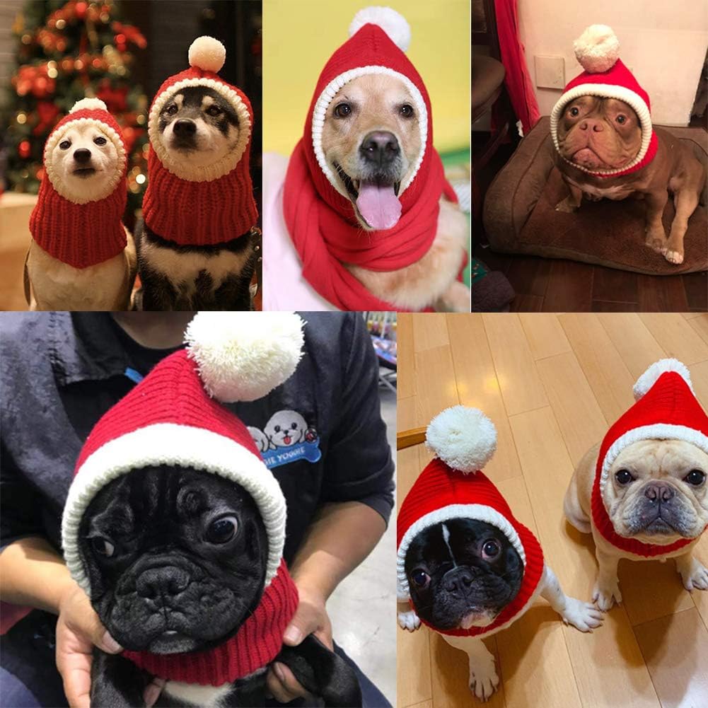NACOCO Christmas Dog Hat Crocheted Snood Funny Pet Cap with Pompon Red Green Warm Winter Dog Hat Knit Snood Headwear for Pets & Women & Men (Red, XS) : Pet Supplies
