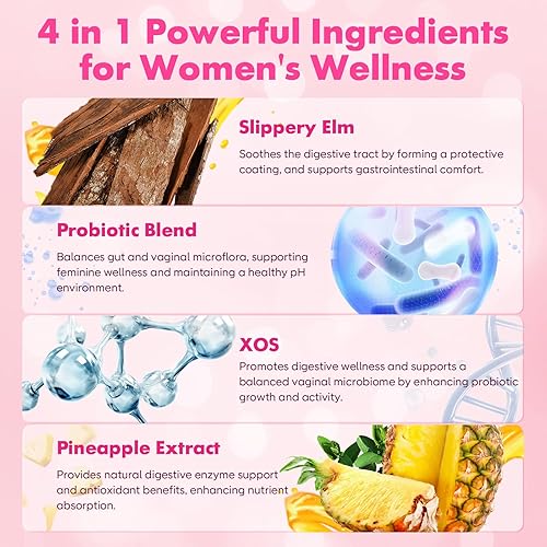 Miniatura 3 de softbear Gomitas probióticas de olmo resbaladizo para mujer, probióticos vaginales femeninos, gomitas de piña para mujeres, equilibrio del pH y