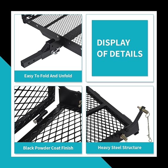 New Mobility Carrier Ramp Hitch Mounted 46.2 x 26.8 x 38.7 500 lbs for | Wheelchair Electric Scooter Medical Disability with Rack Ramp Capacity Steel w/3 Rail Fit 2 Hitch Receiver SUV Truck Van