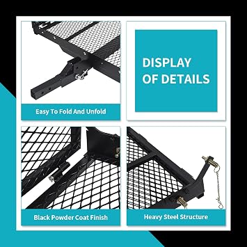 New Mobility Carrier Ramp Hitch Mounted 46.2 x 26.8 x 38.7 500 lbs for | Wheelchair Electric Scooter Medical Disability with Rack Ramp Capacity Steel w/3 Rail Fit 2 Hitch Receiver SUV Truck Van