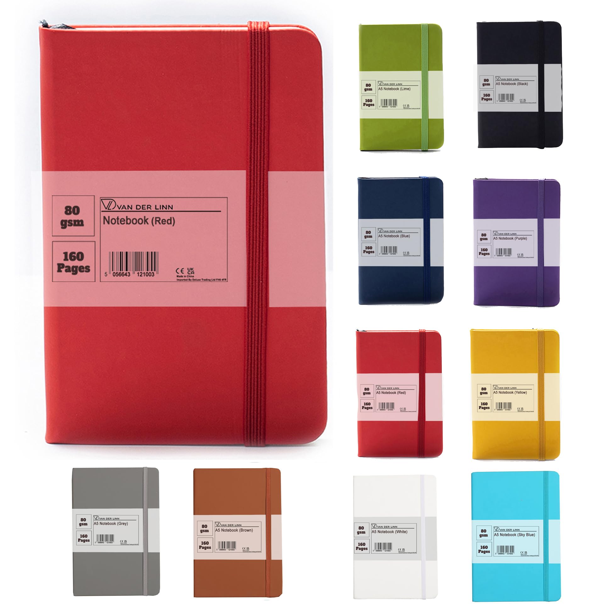 Van Der Linn A5 A6 A7 Notebook Hardback Journal Note Stationery Memo Premium Book (A5, Red)