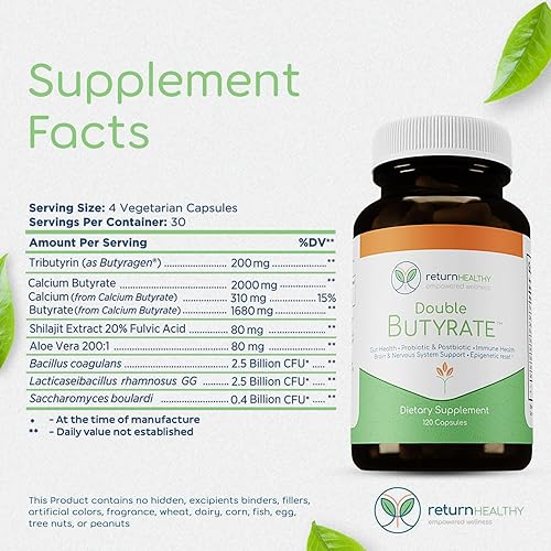 Miniatura 5 de Suplemento de doble butirato para la salud intestinal Suplementos digestivos probióticos y posbióticos para apoyo intestinal Mejora la función