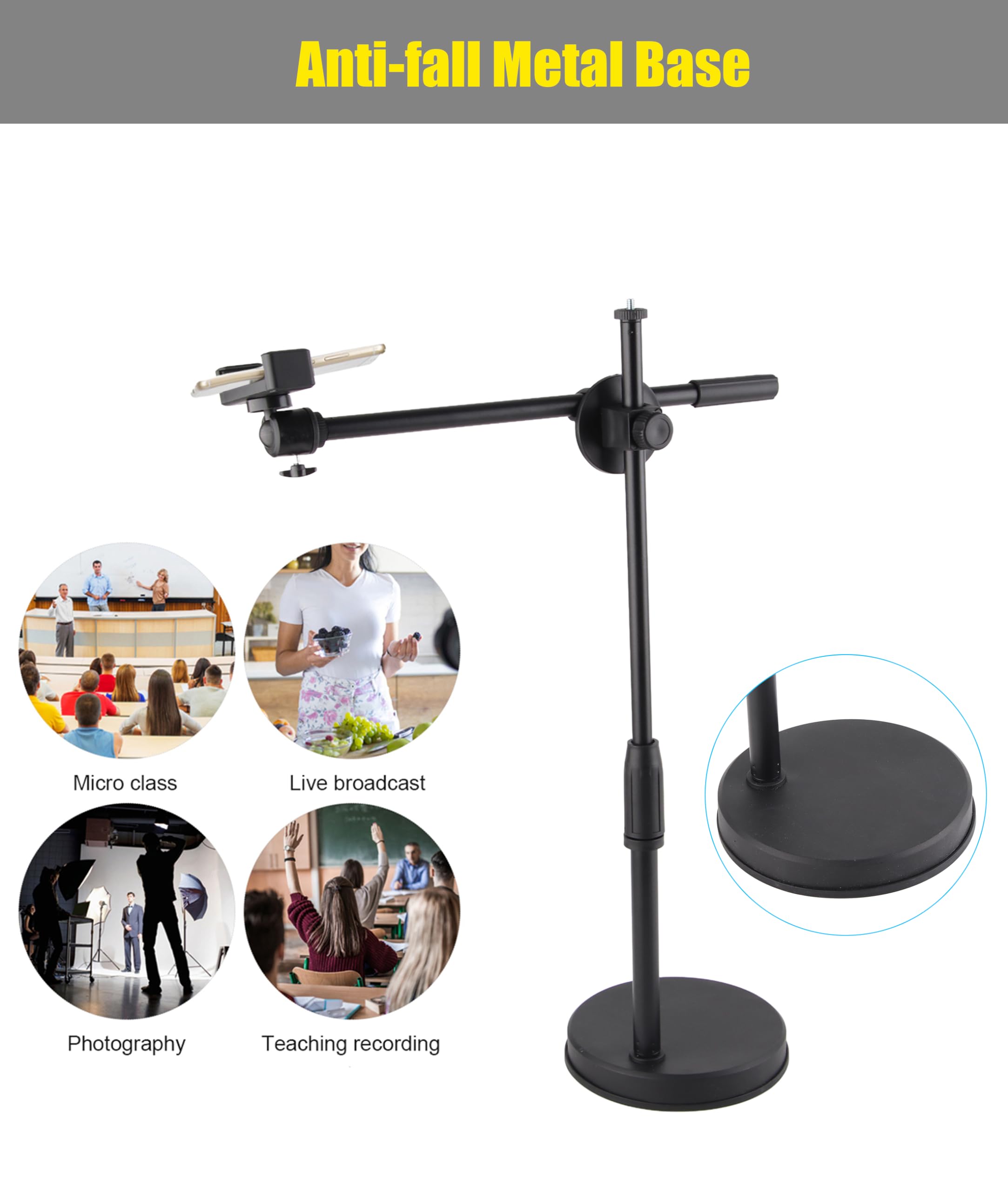 Supporto per staffa per video fotografico per telefono, rotazione libera di 360 ° Braccio pieghevole Ripresa fotografica ad angolo basso Registrazione dal vivo Supporto da tavolo Supporto