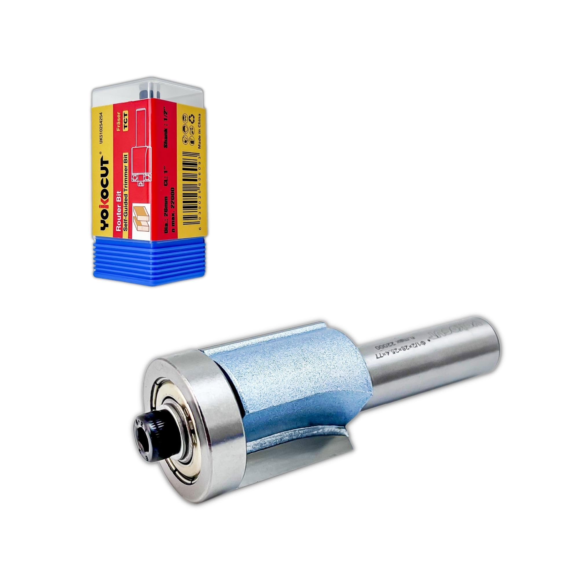 YOKOCUT Self-Guided Trimmer Router Cutter Bit, 1/2 Inch Shank, 25.4mm Cut Diameter & 25.4mm Cut Length