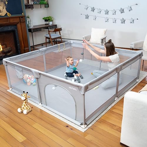 MioTetto Corralito grande para bebés Corralito portátil para bebés y niños pequeños con puerta y malla transpirable Patio de juegos para bebés en