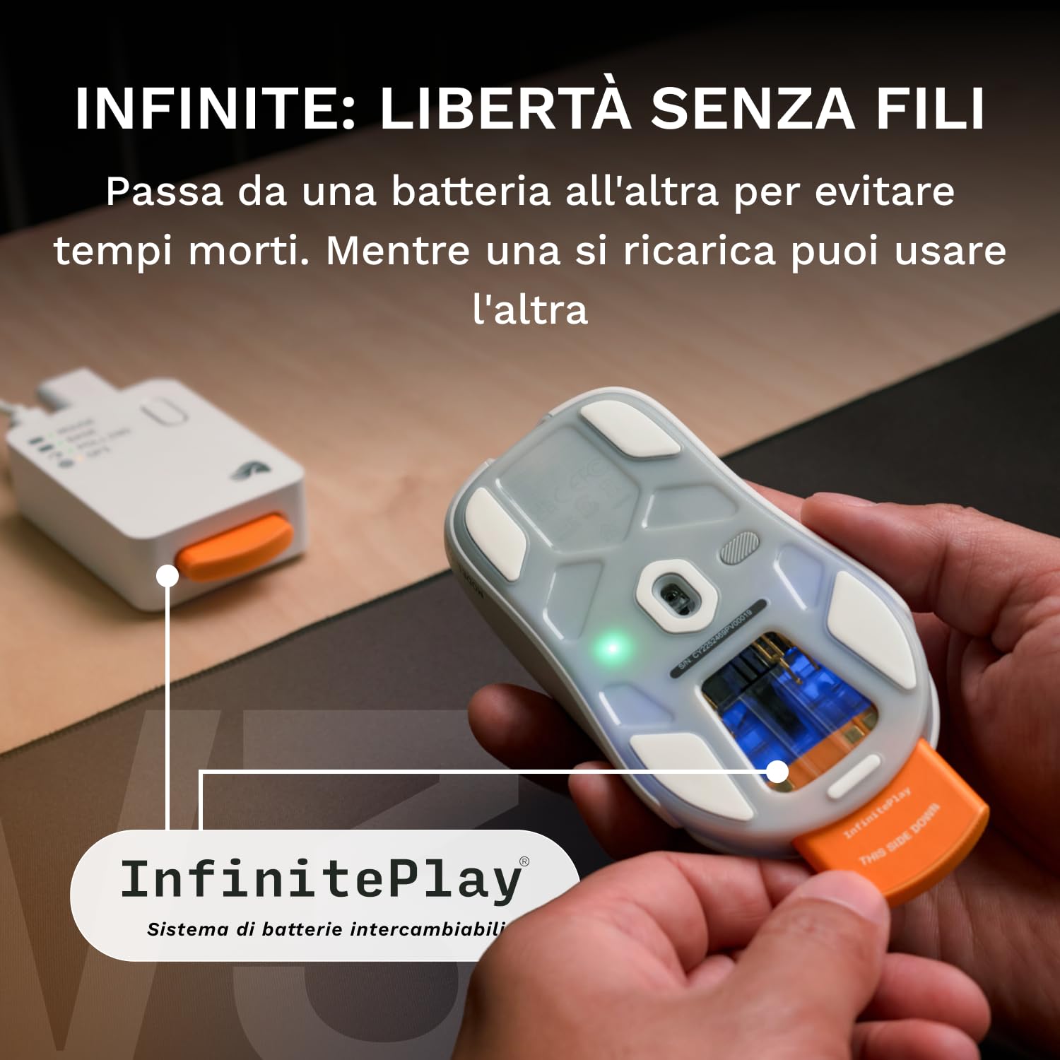 GLORIOUS Gaming - Model O3 mouse da gaming wireless: batterie sostituibili InfinitePlay, polling da 8k, switch ottici da 130 milioni di clic, ultraleggero (66 g), sensore ottico 30K DPI, RGB - Bianco - 3