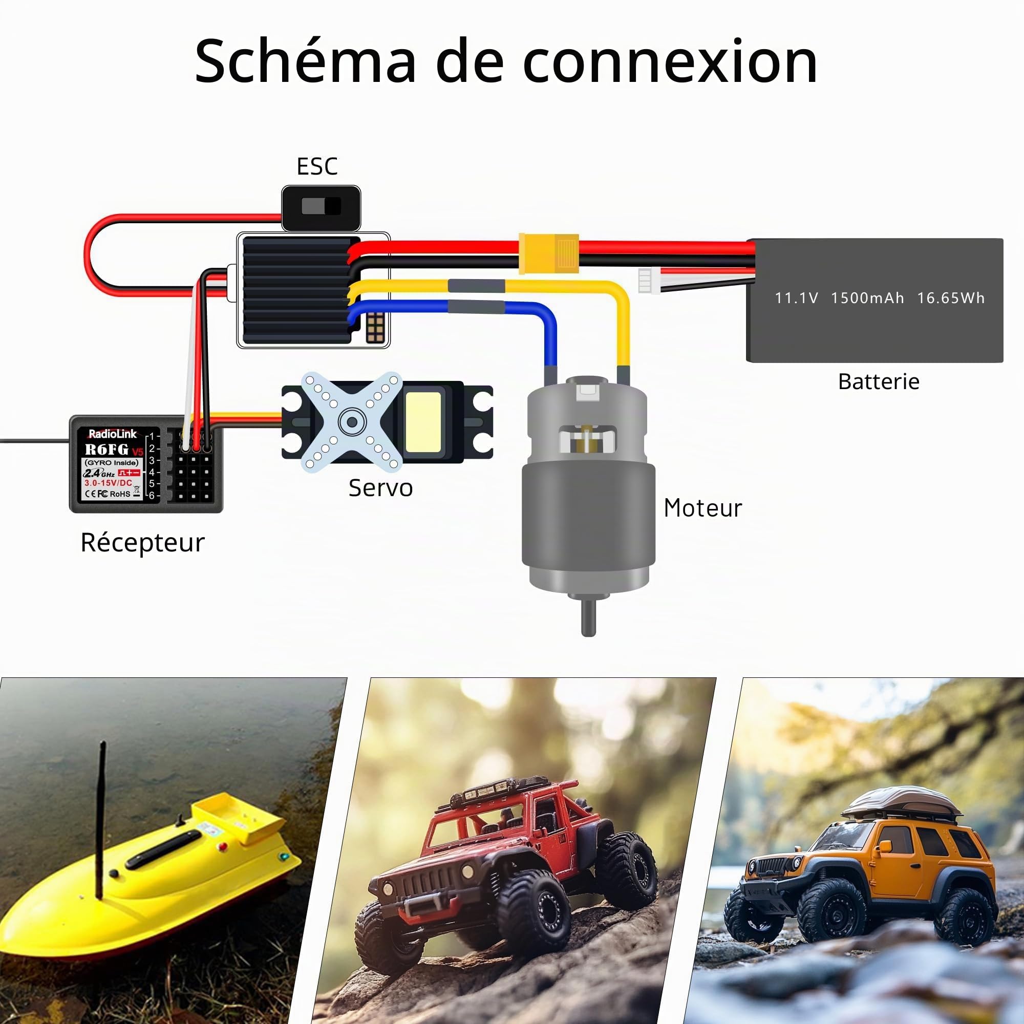 Radiolink R6FG Récepteur RC 2,4 GHz Gyro-intégré 6 canaux Grande portée jusqu'à 400 m Compatible avec RC6GS V3/RC4GS V3/T8FB/T8S/RC8X/T16D/T12D