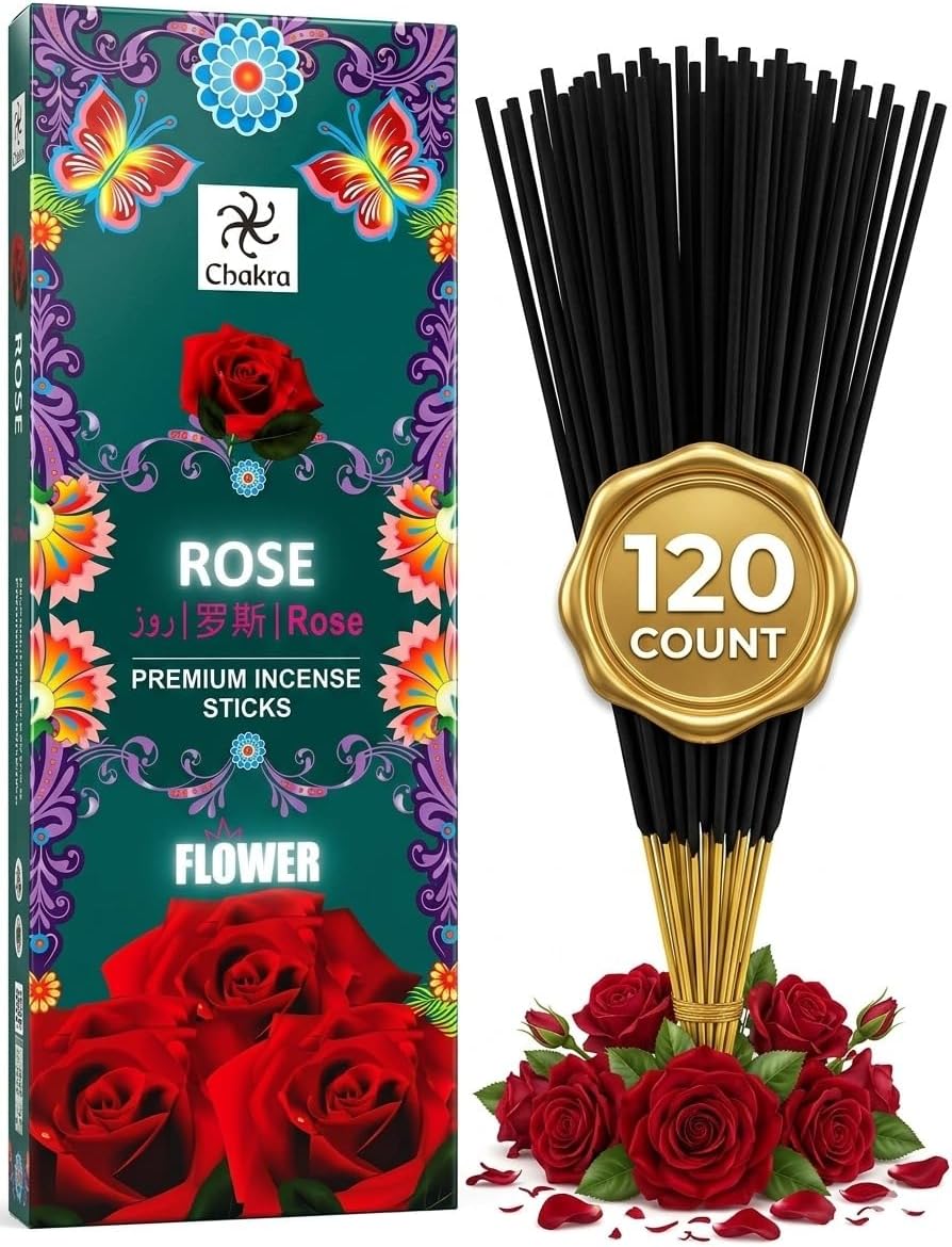 Chakra Natural Fragrance Sticks for Long Lasting Aroma- Get Peaceful and Postive Environment At your Home & Workplace- Premium Quality Rose incense Sticks Pack of 6-120 Fragrance Sticks