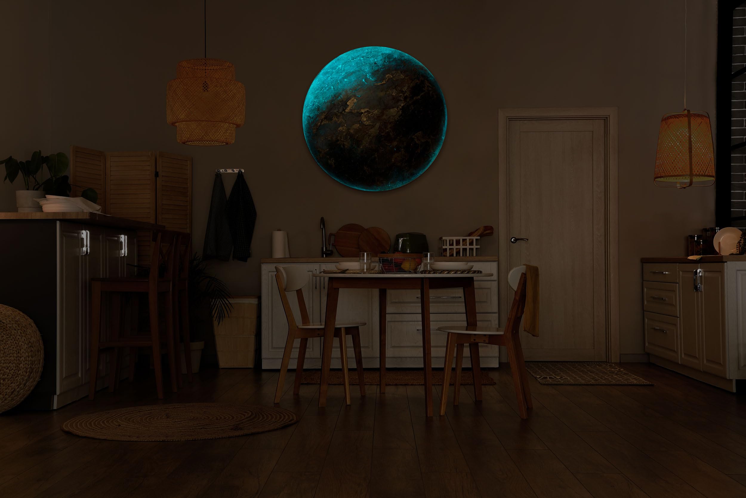 YS-Art Round acrylic painting in the shape of planet Venus Glow in 
