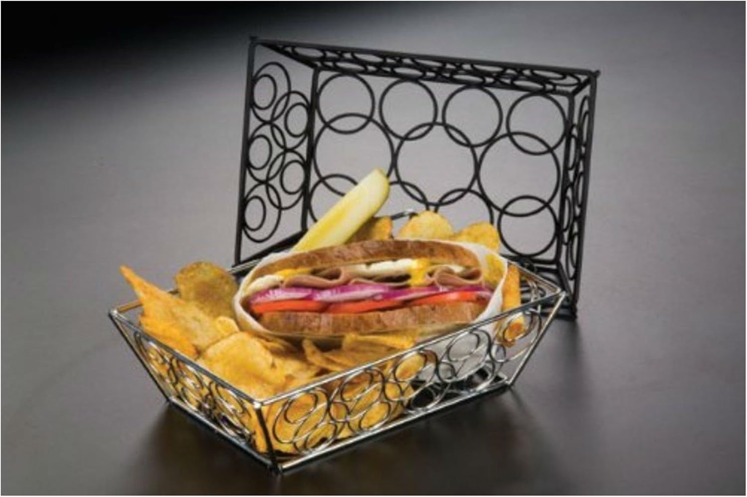 American Metalcraft EBB59B Steel Rectangular Wire Loop-D-Loop Bread Basket, Small, 9" L x 6" W x 2.5" H, Black