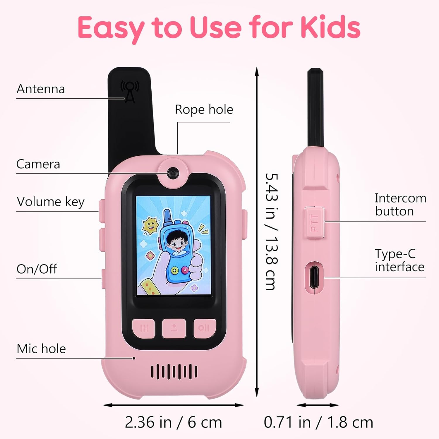 Kids Walkie Talkies 2 Pack, Kids Video Walkie Talkies with Screen, 4 Voice Changer & Cute Stickers, 1000FT Long Range Gift Toys for Girl Age 3-10, Walkie Talkies for Kids Outdoor Camping Hiking