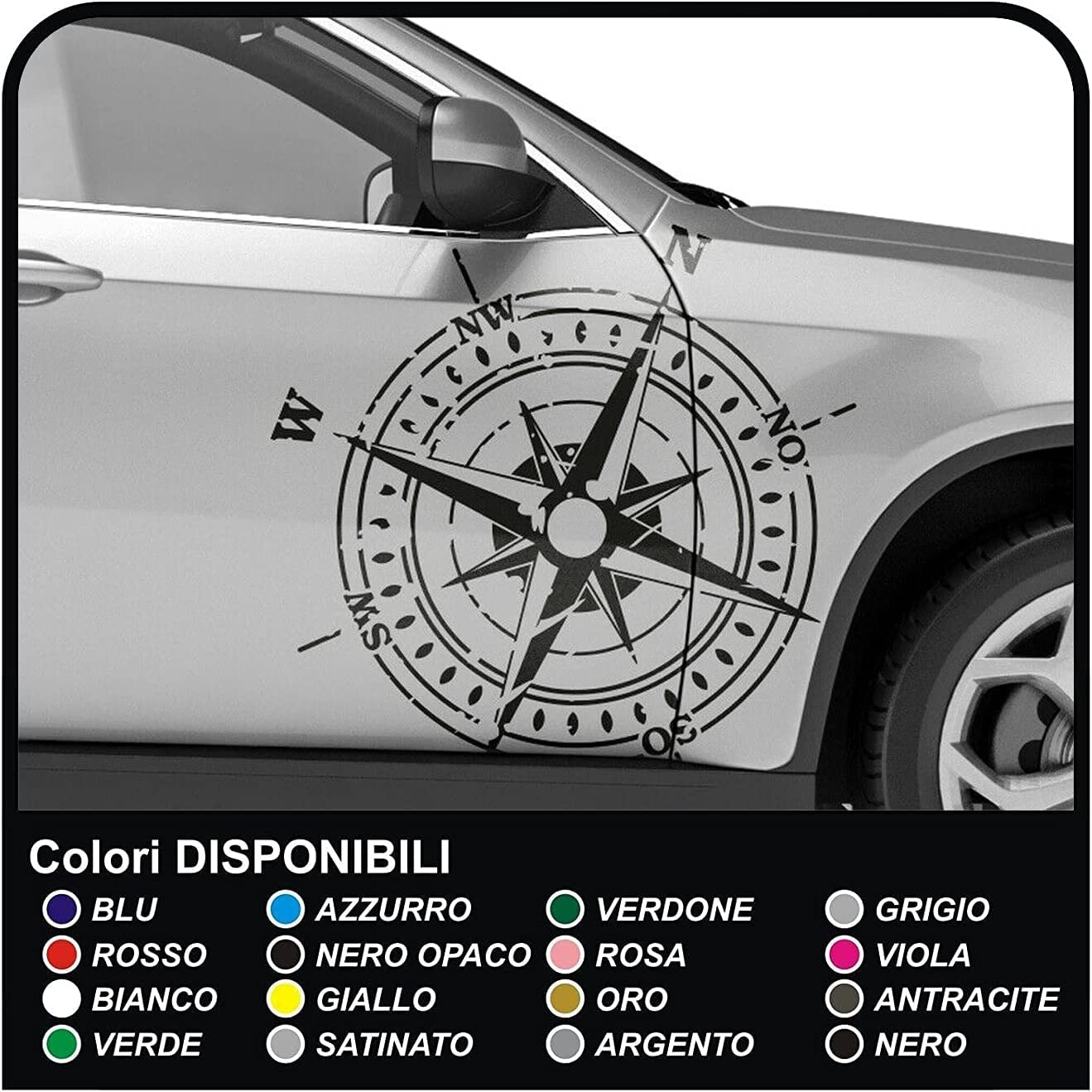 Kit 2 Adesivi rosa dei venti effetto consumato per auto van e furgoni grafiche adesive per auto camper roulotte furgone Decalcomanie Van Furgone minibus (NERO OPACO)